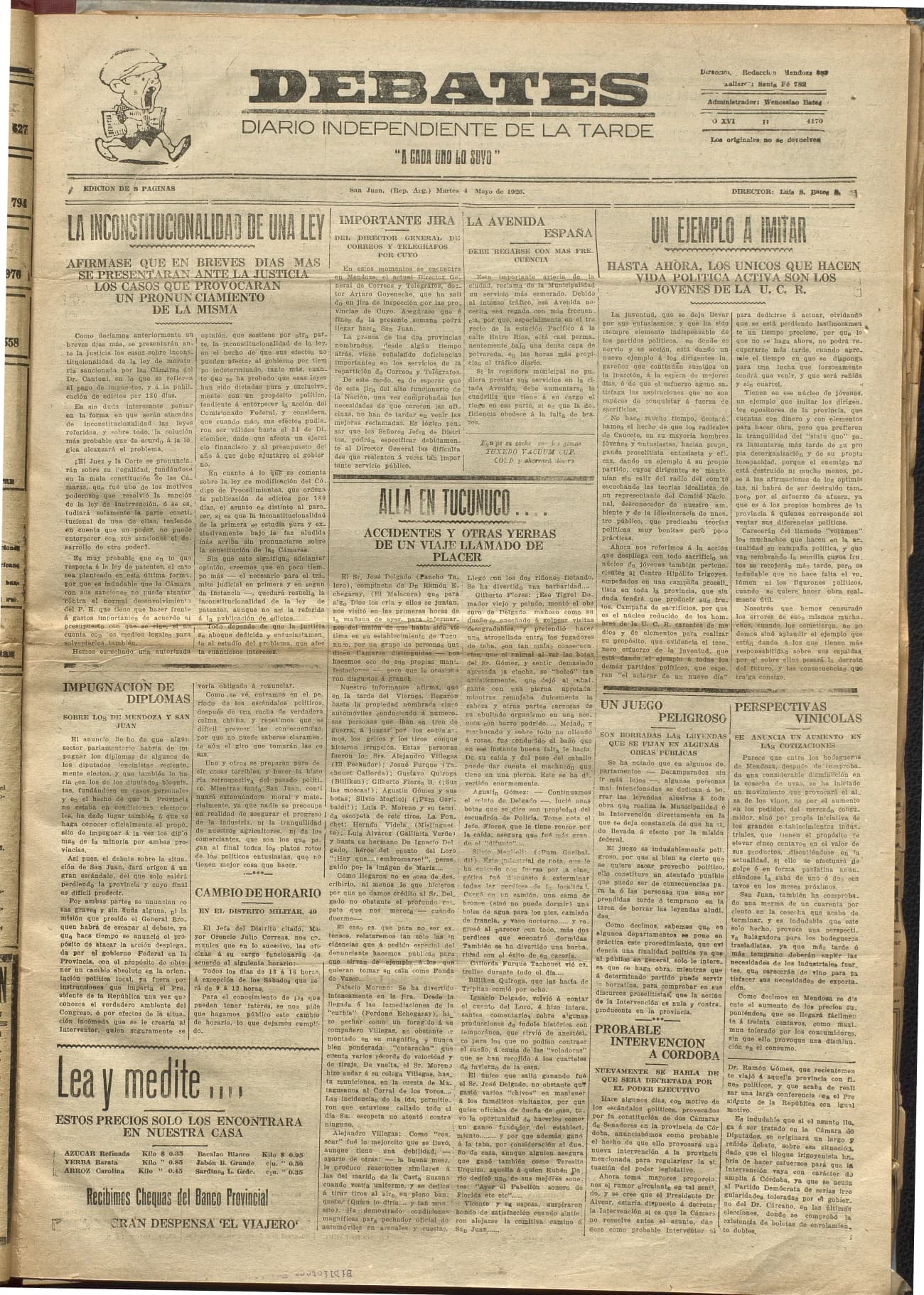 Portada · Diario Debates del 4 de mayo de 1926
