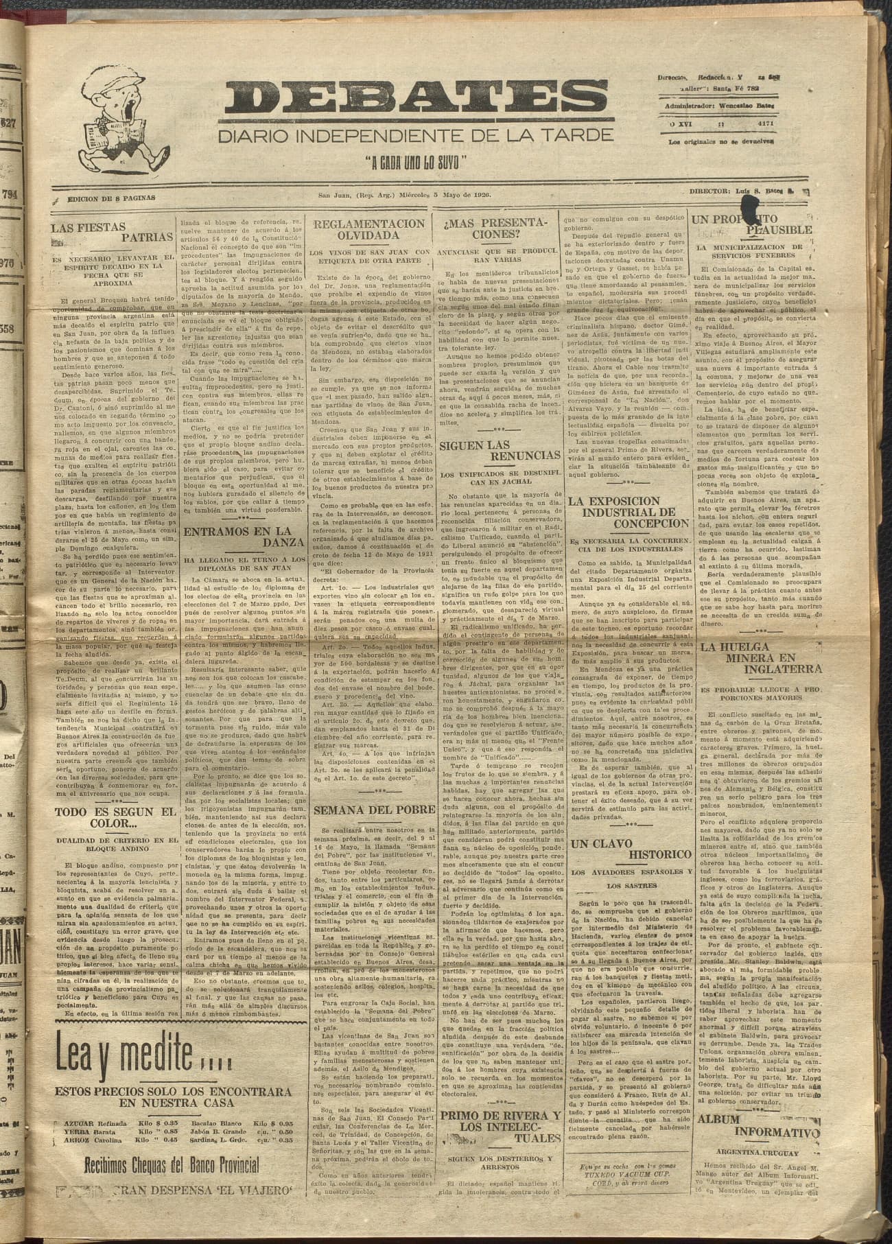 Portada · Diario Debates del 5 de mayo de 1926
