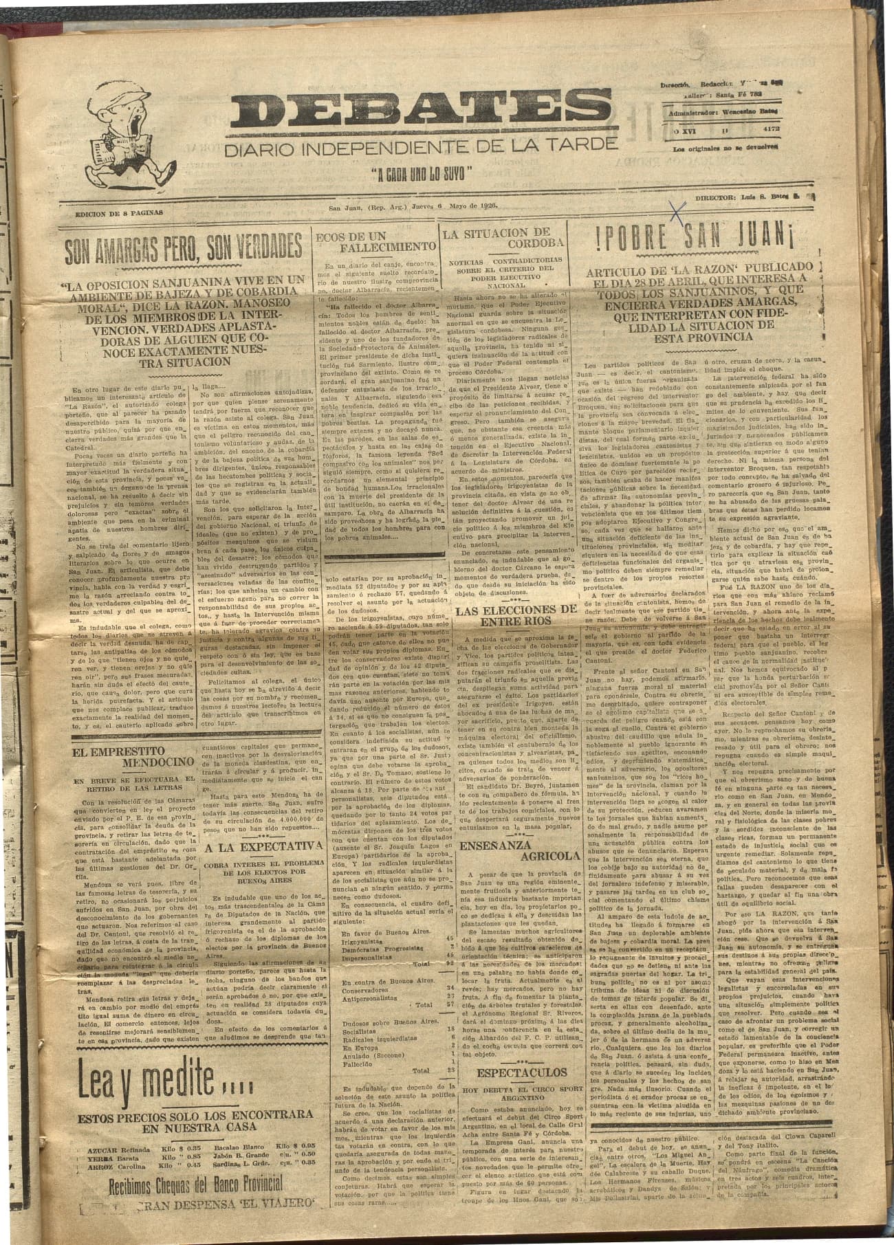 Portada · Diario Debates del 6 de mayo de 1926