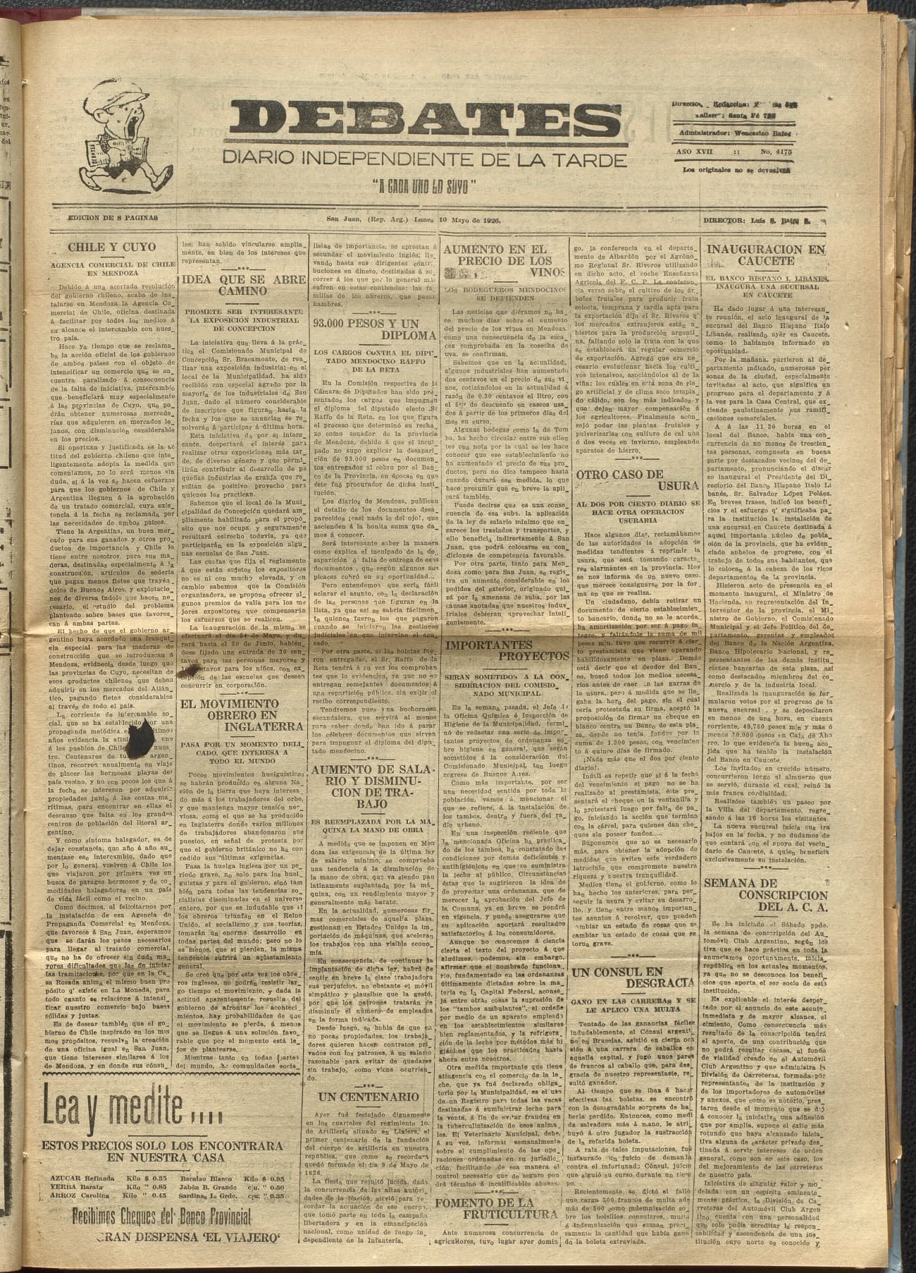 Portada · Diario Debates del 10 de mayo de 1926