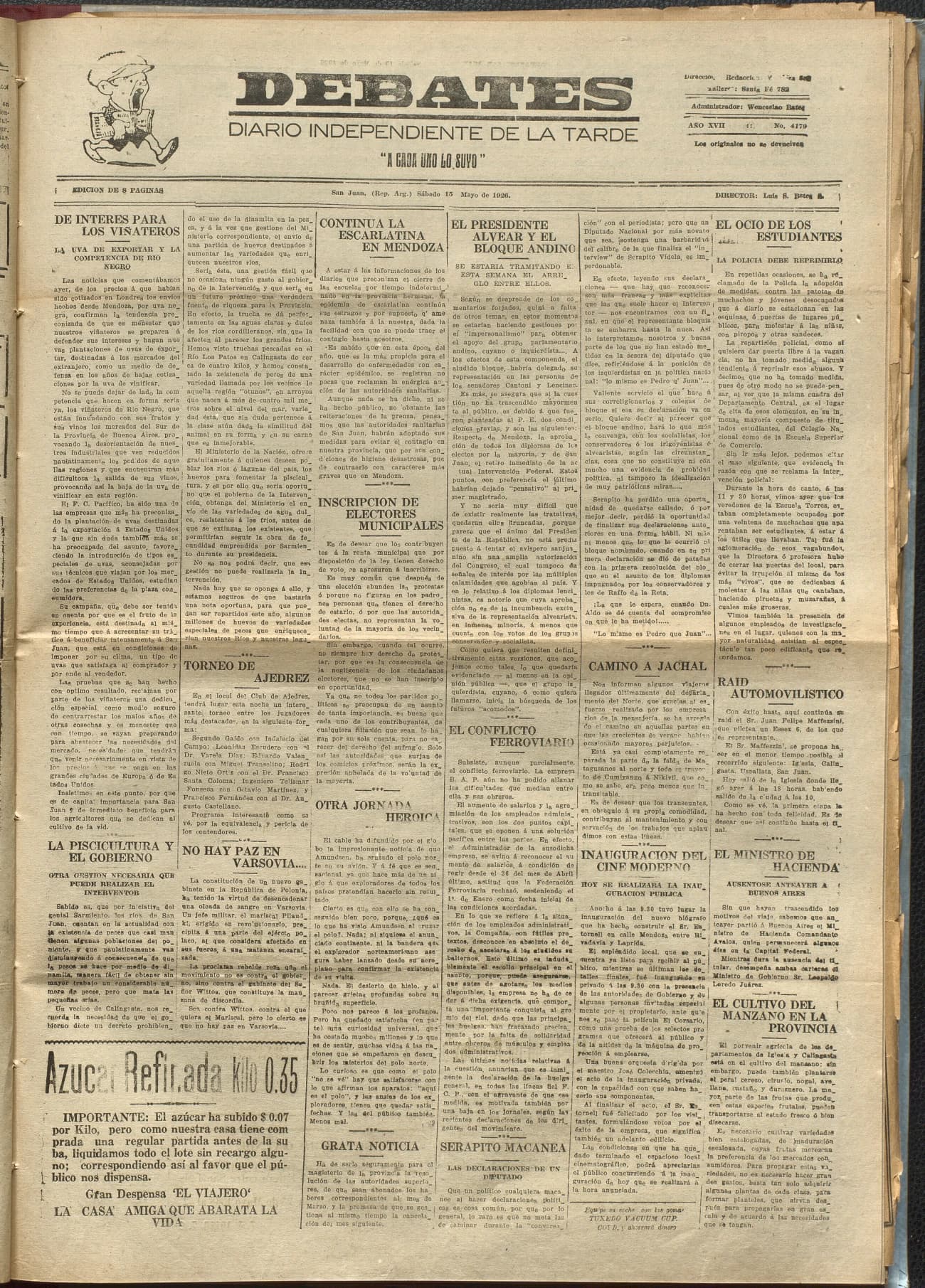 Portada · Diario Debates del 15 de mayo de 1926