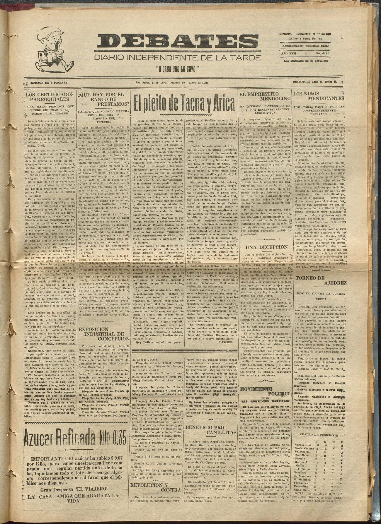 Portada · Diario Debates del 18 de mayo de 1926