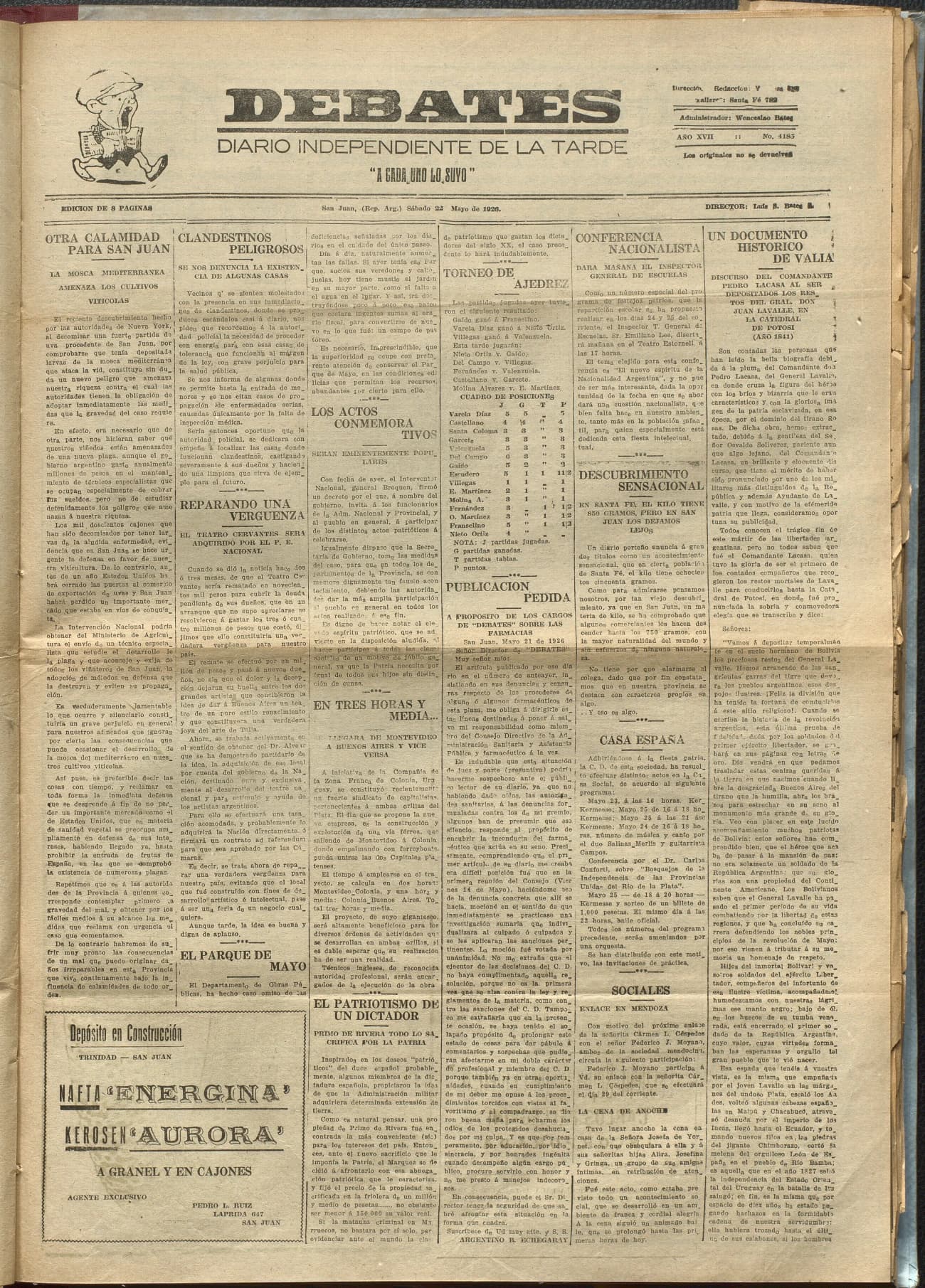 Portada · Diario Debates del 22 de mayo de 1926