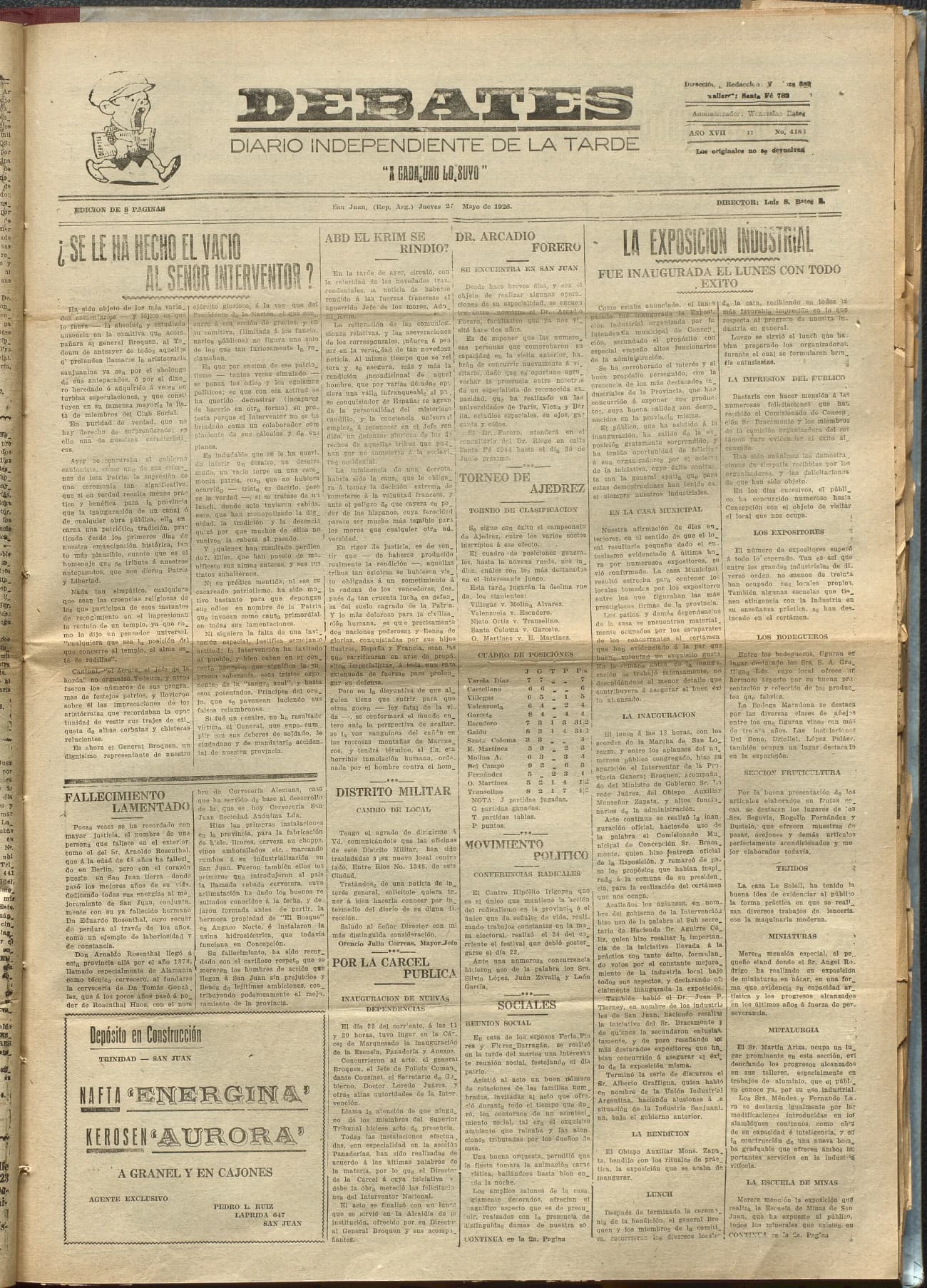 Portada · Diario Debates del 27 de mayo de 1926