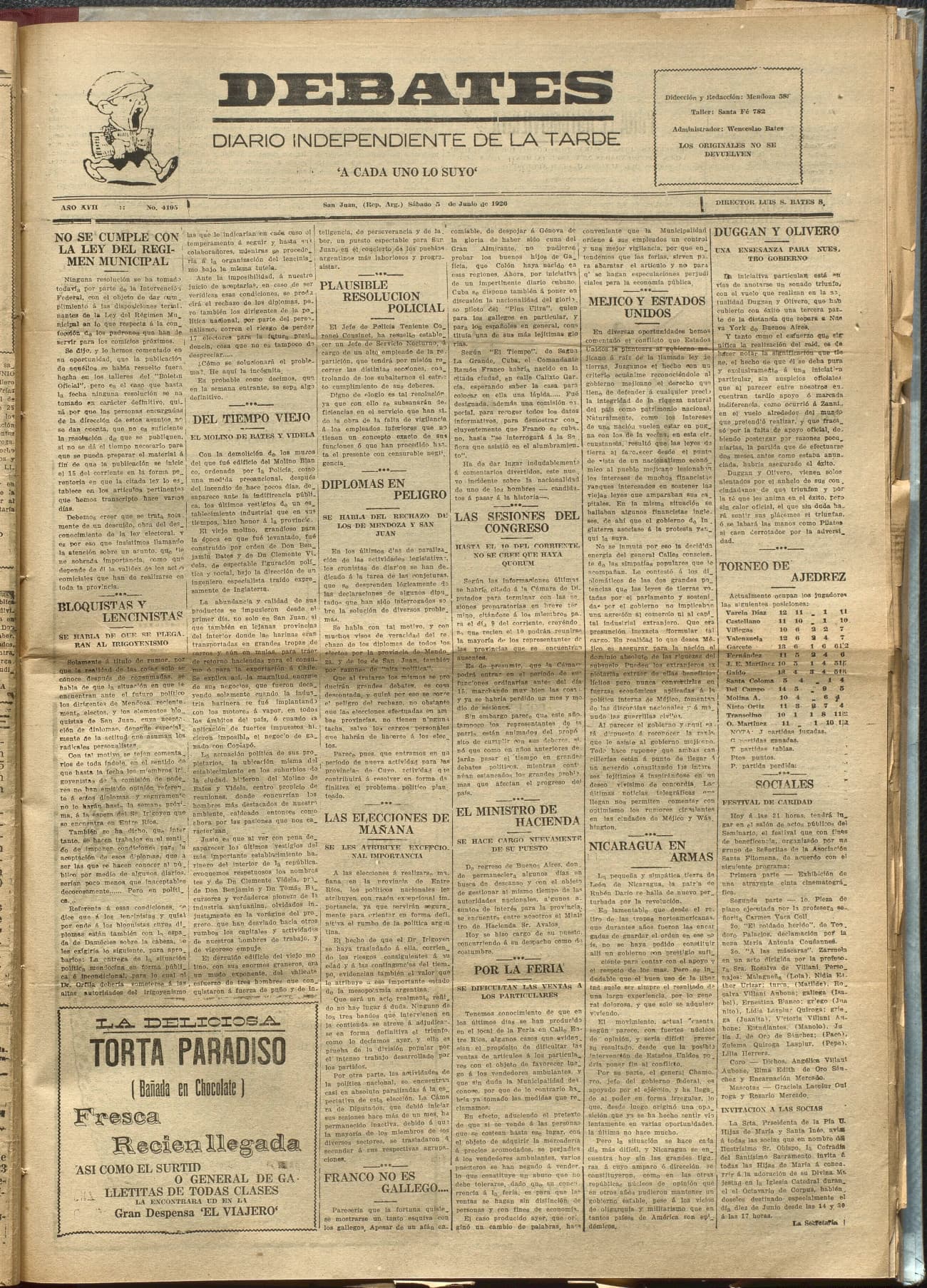 Portada · Diario Debates del 5 de junio de 1926