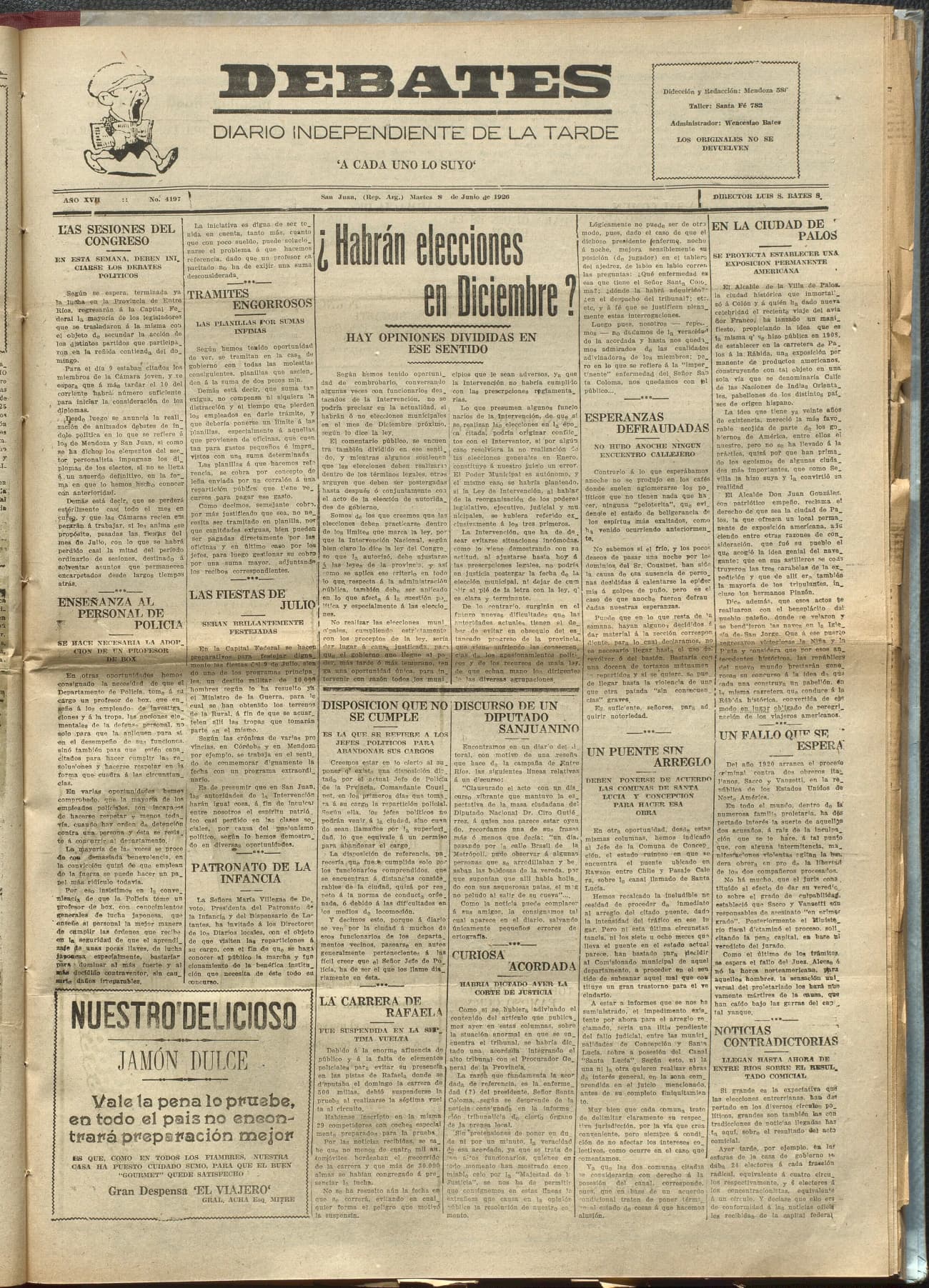 Portada · Diario Debates del 8 de junio de 1926