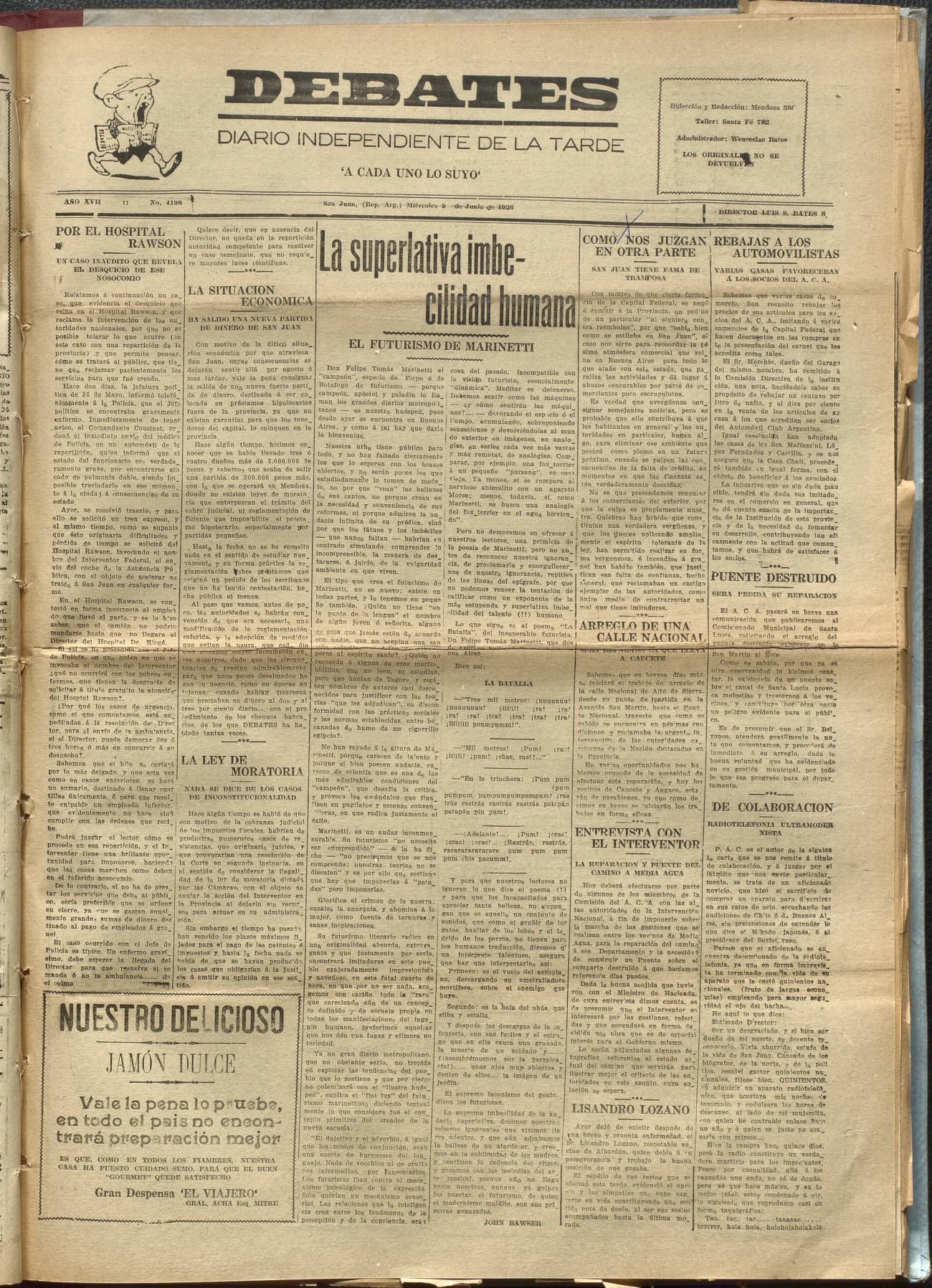 Portada · Diario Debates del 9 de junio de 1926