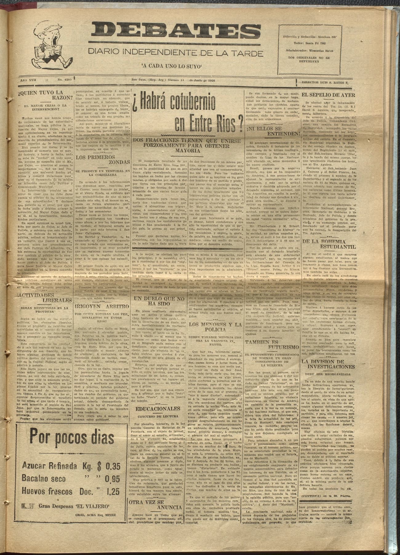 Portada · Diario Debates del 11 de junio de 1926