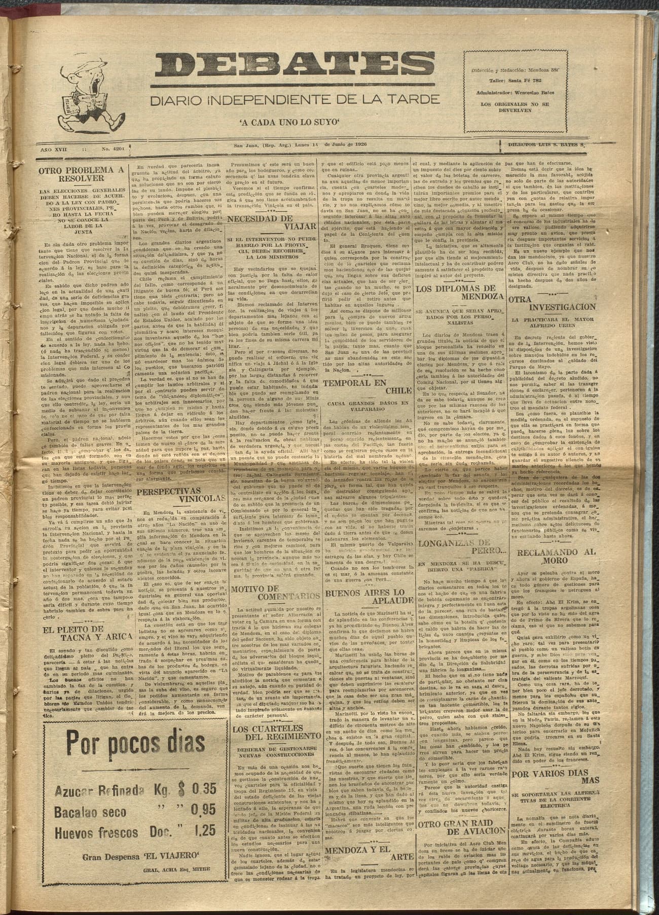 Portada · Diario Debates del 14 de junio de 1926
