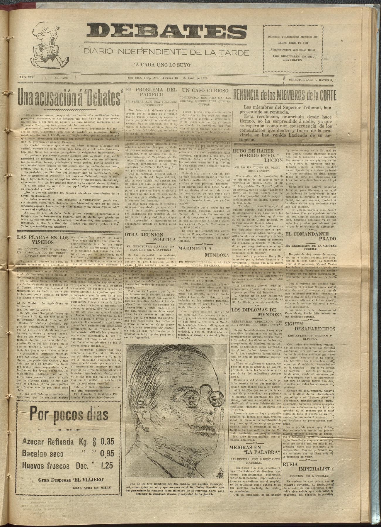 Portada · Diario Debates del 18 de junio de 1926