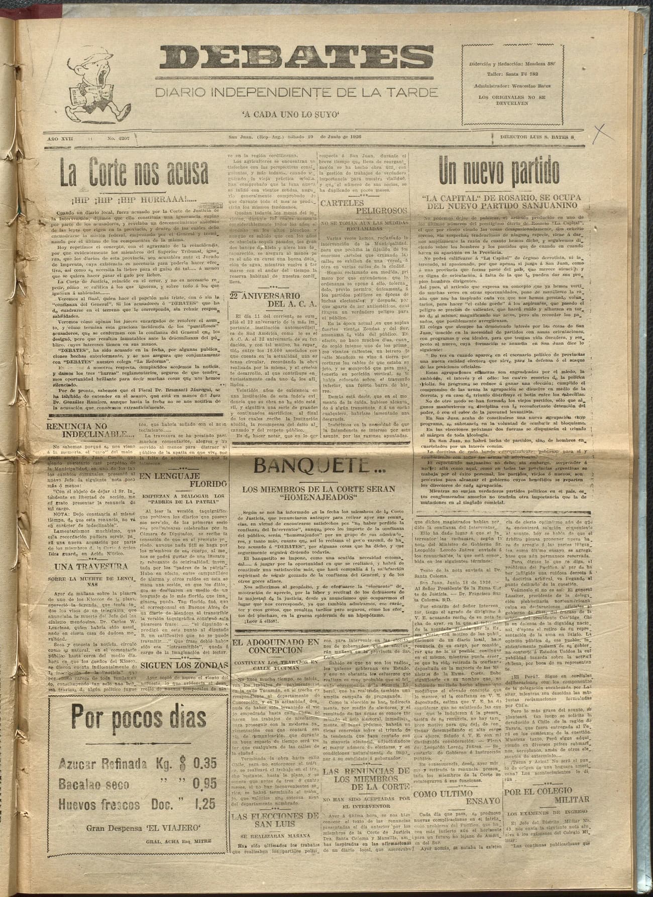 Portada · Diario Debates del 19 de junio de 1926