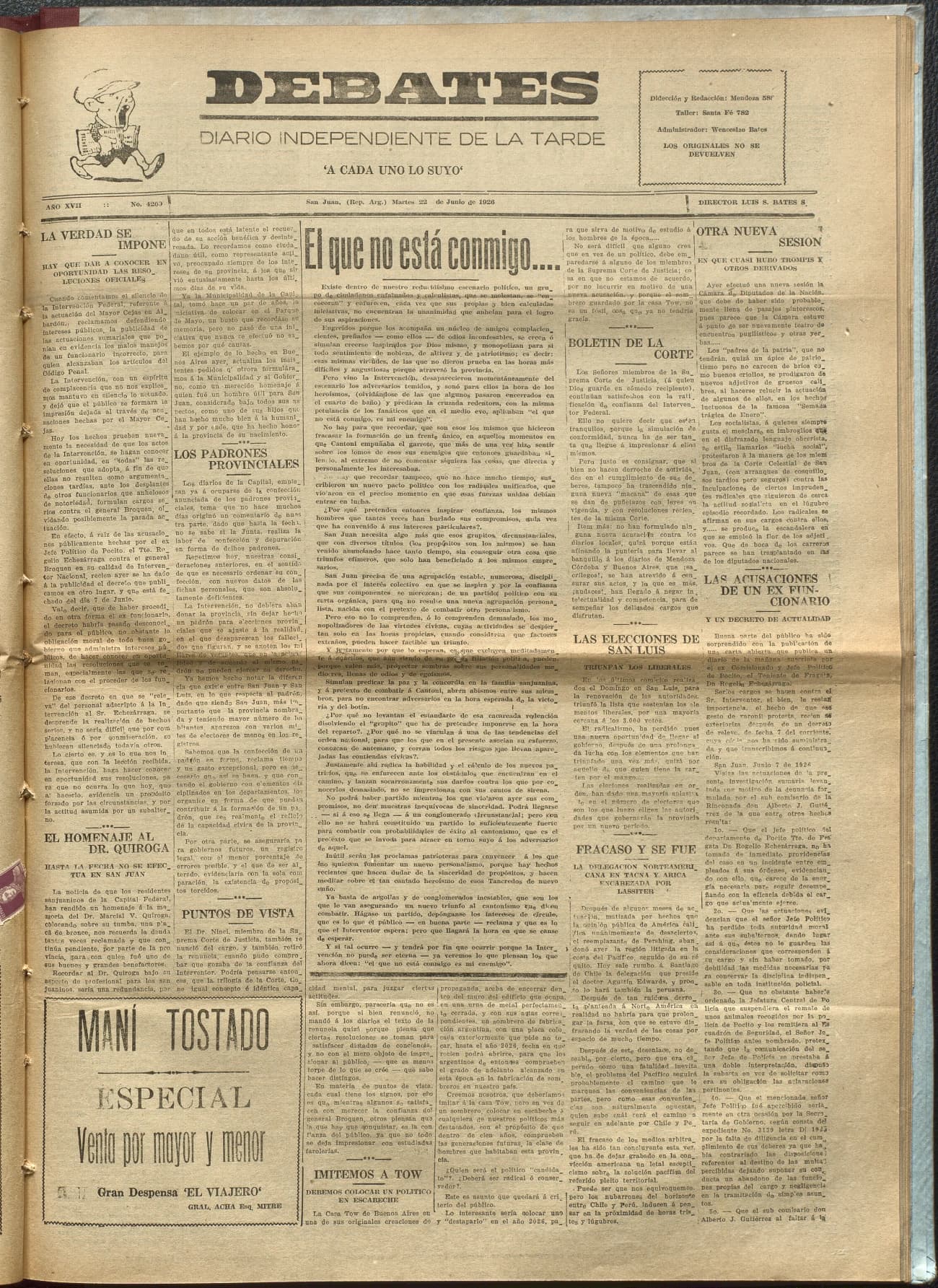 Portada · Diario Debates del 22 de junio de 1926
