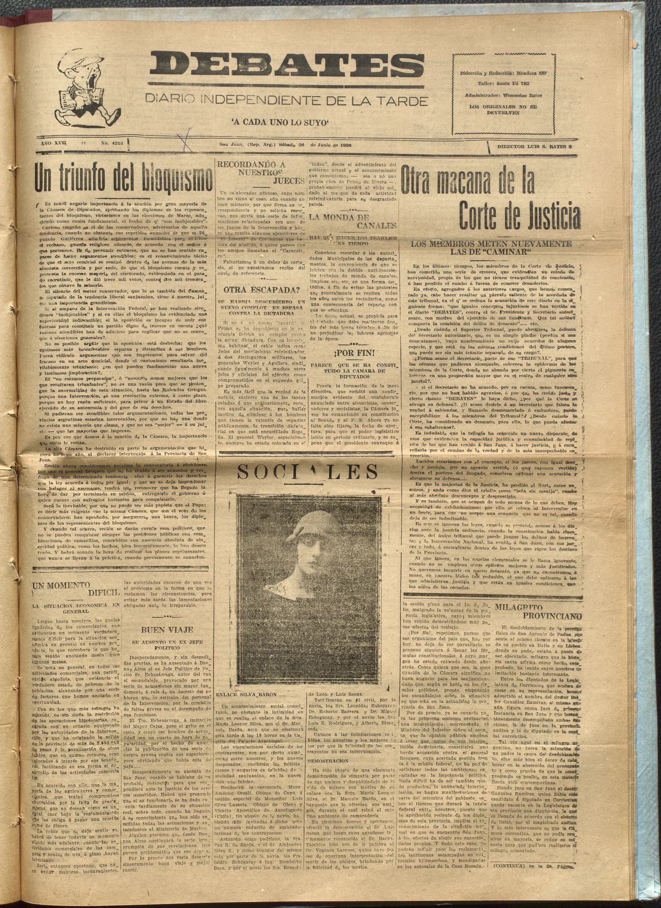 Portada · Diario Debates del 26 de junio de 1926