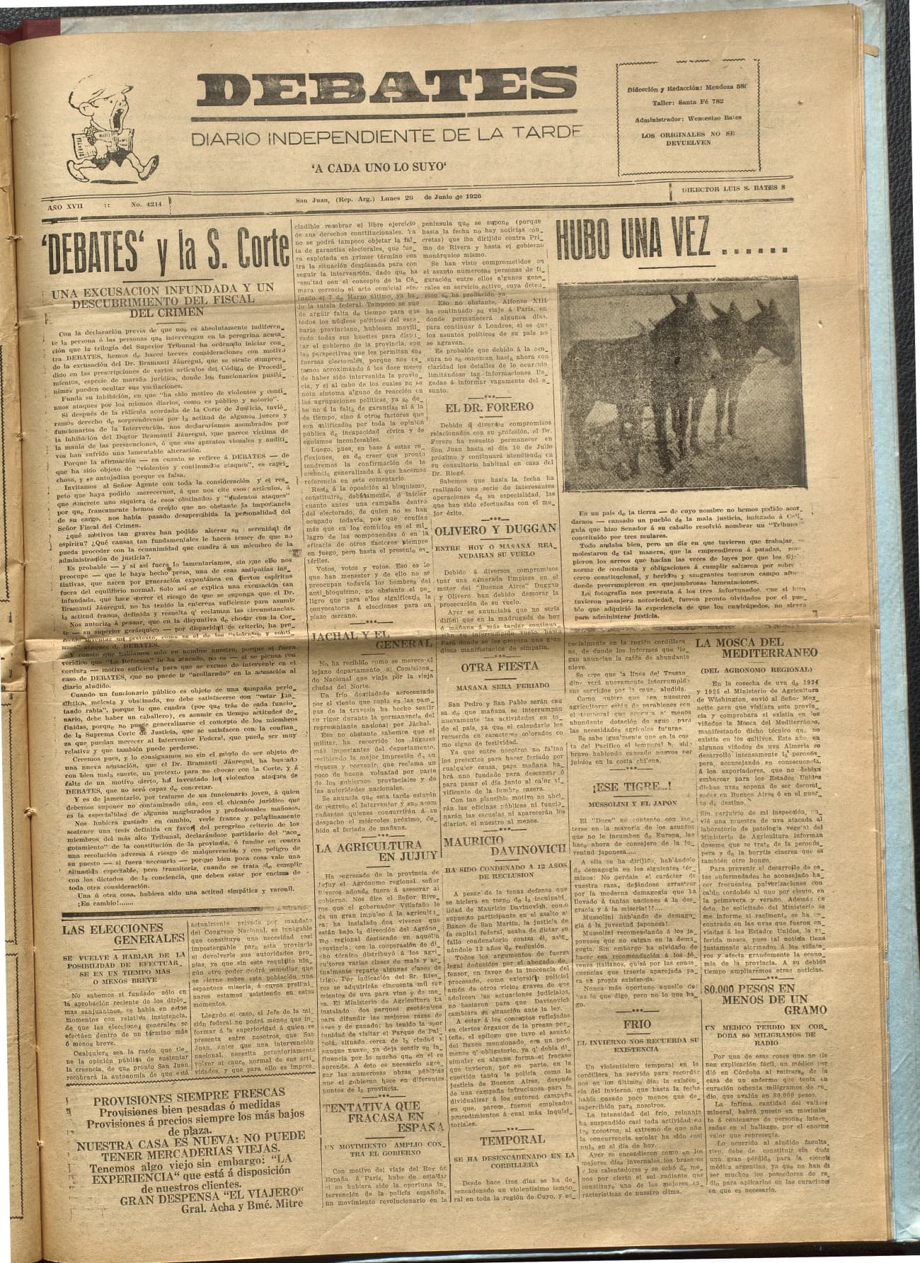 Portada · Diario Debates del 28 de junio de 1926
