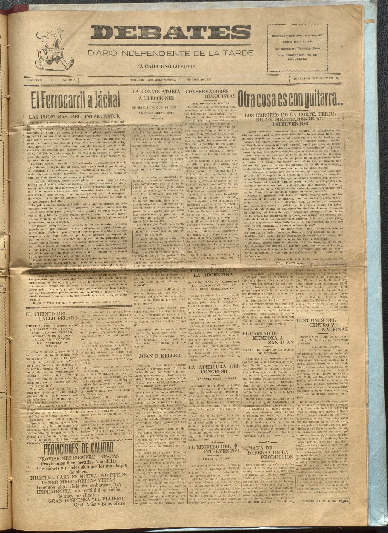 Portada · Diario Debates del 30 de junio de 1926