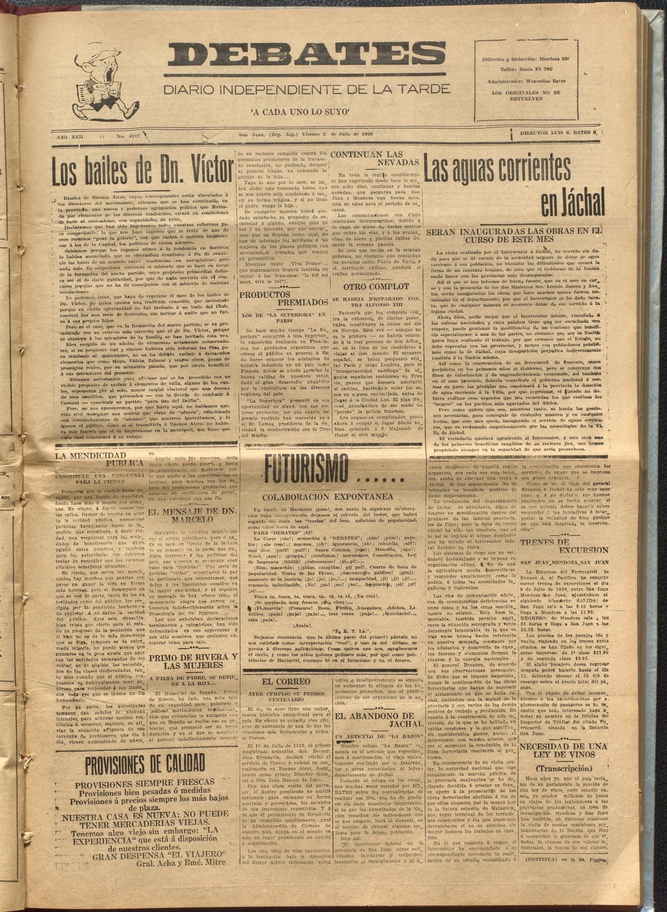 Portada · Diario Debates del 2 de julio de 1926
