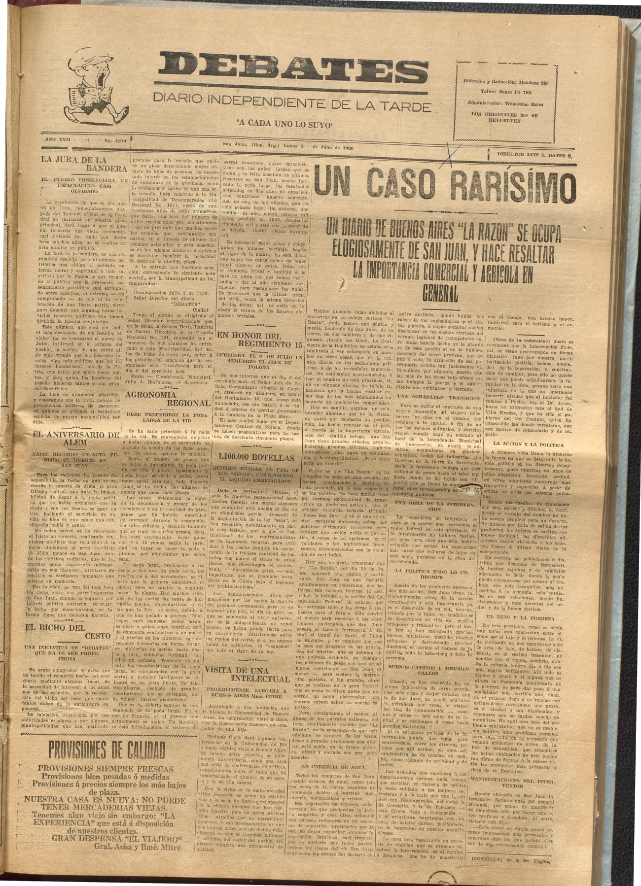 Portada · Diario Debates del 5 de julio de 1926