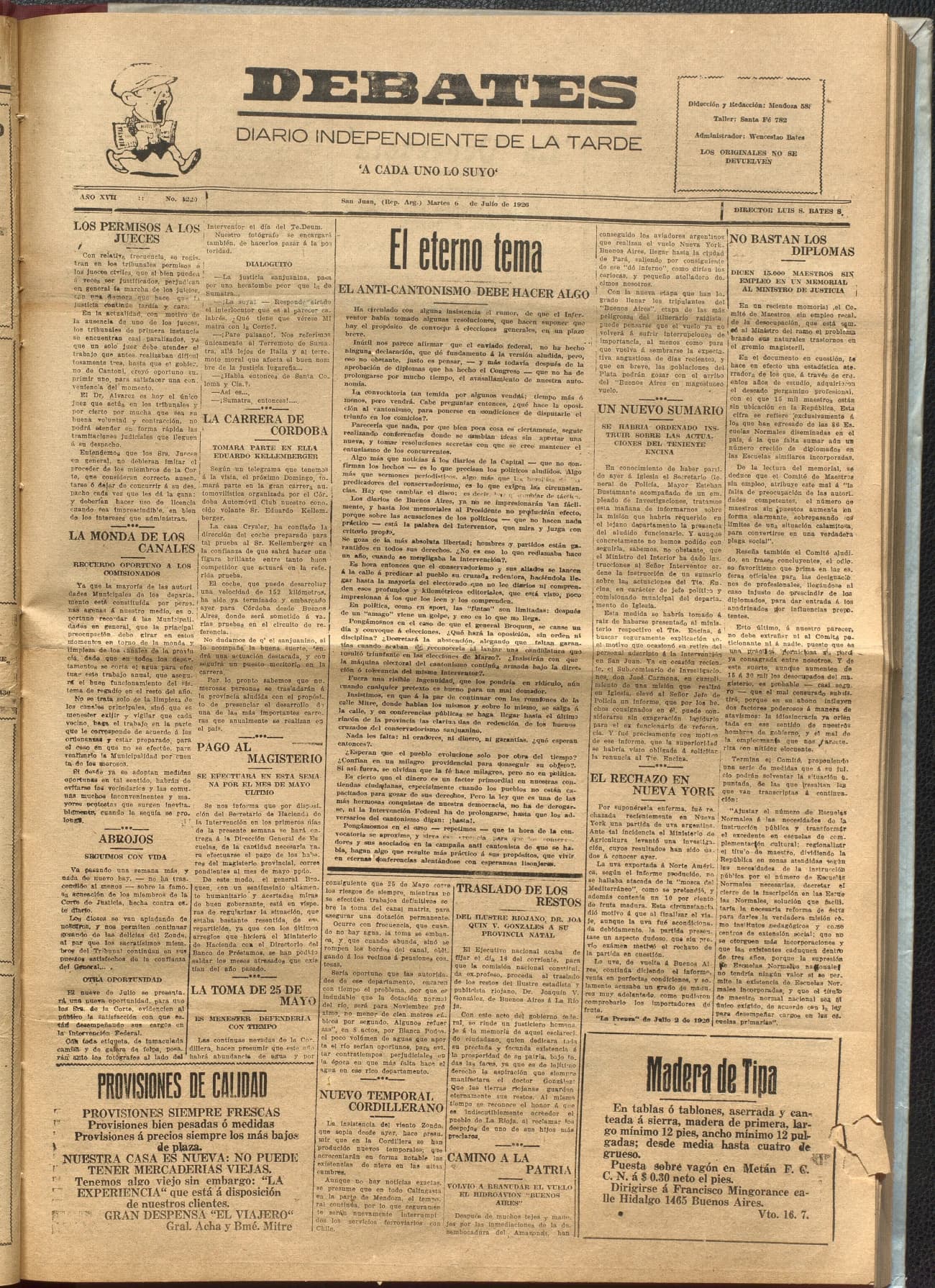Portada · Diario Debates del 6 de julio de 1926