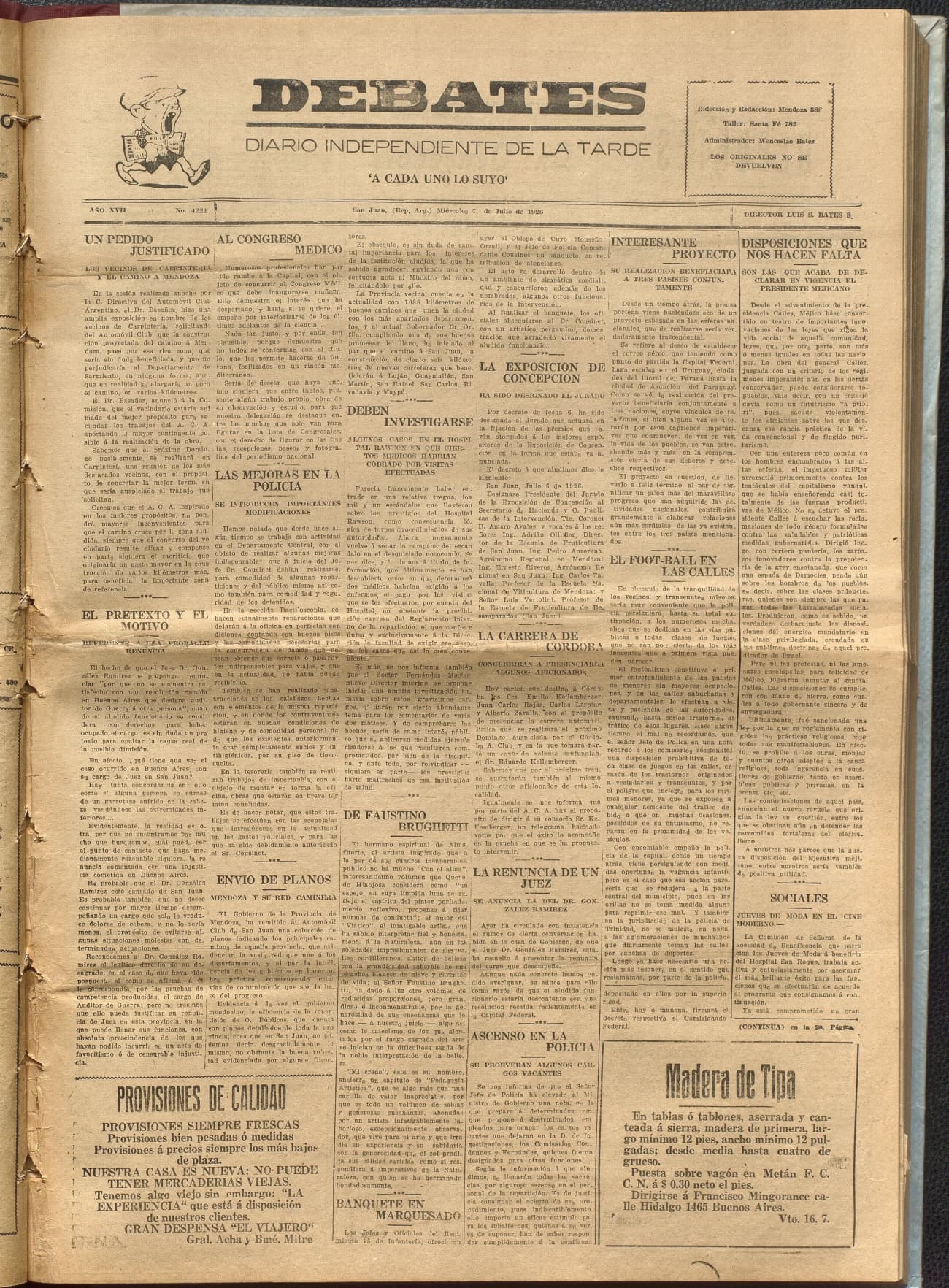 Portada · Diario Debates del 7 de julio de 1926