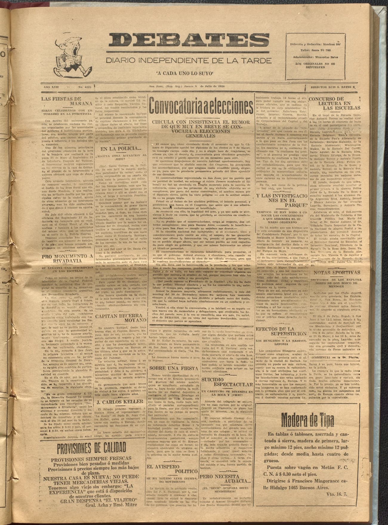 Portada · Diario Debates del 8 de julio de 1926