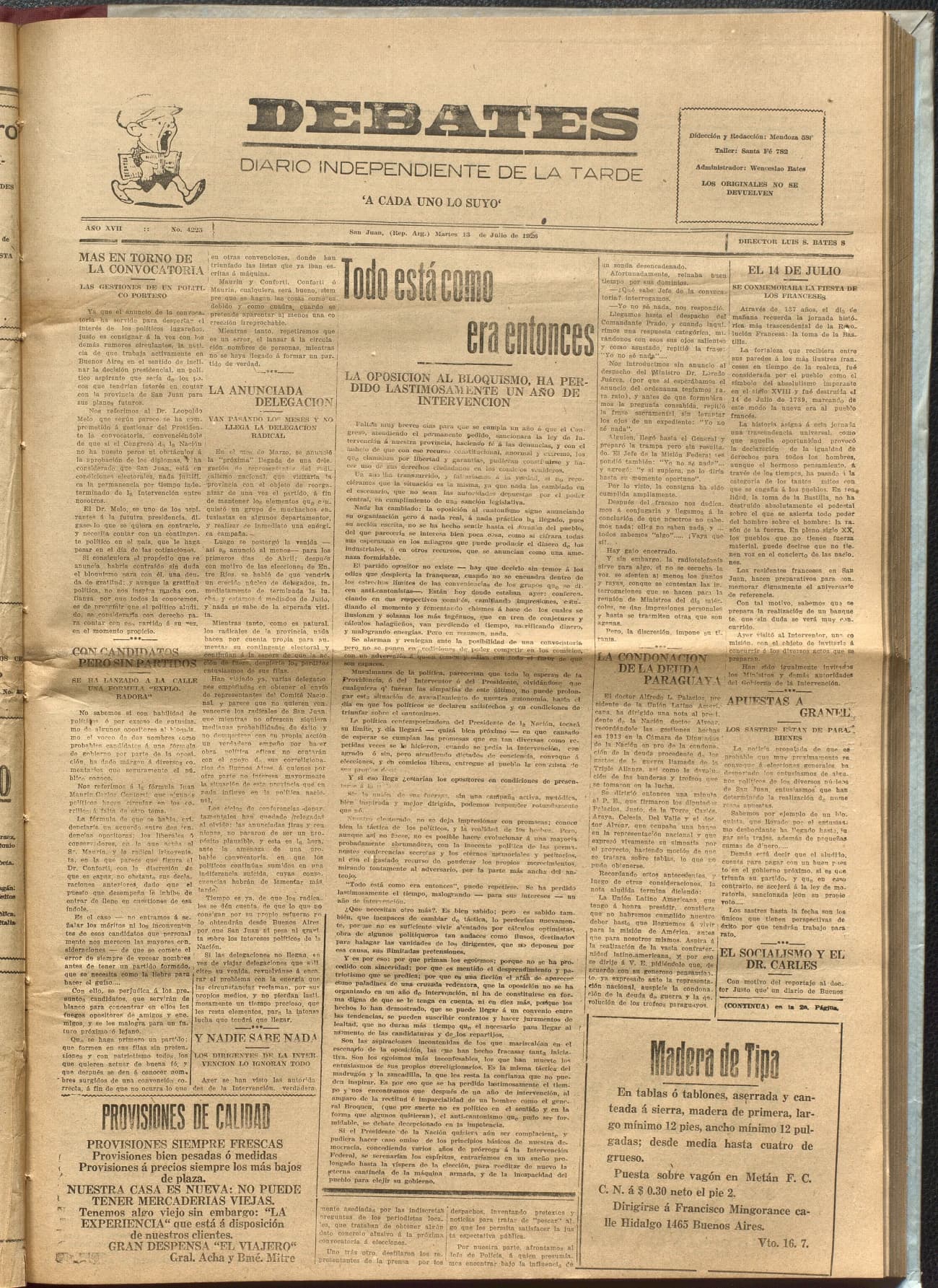 Portada · Diario Debates del 13 de julio de 1926