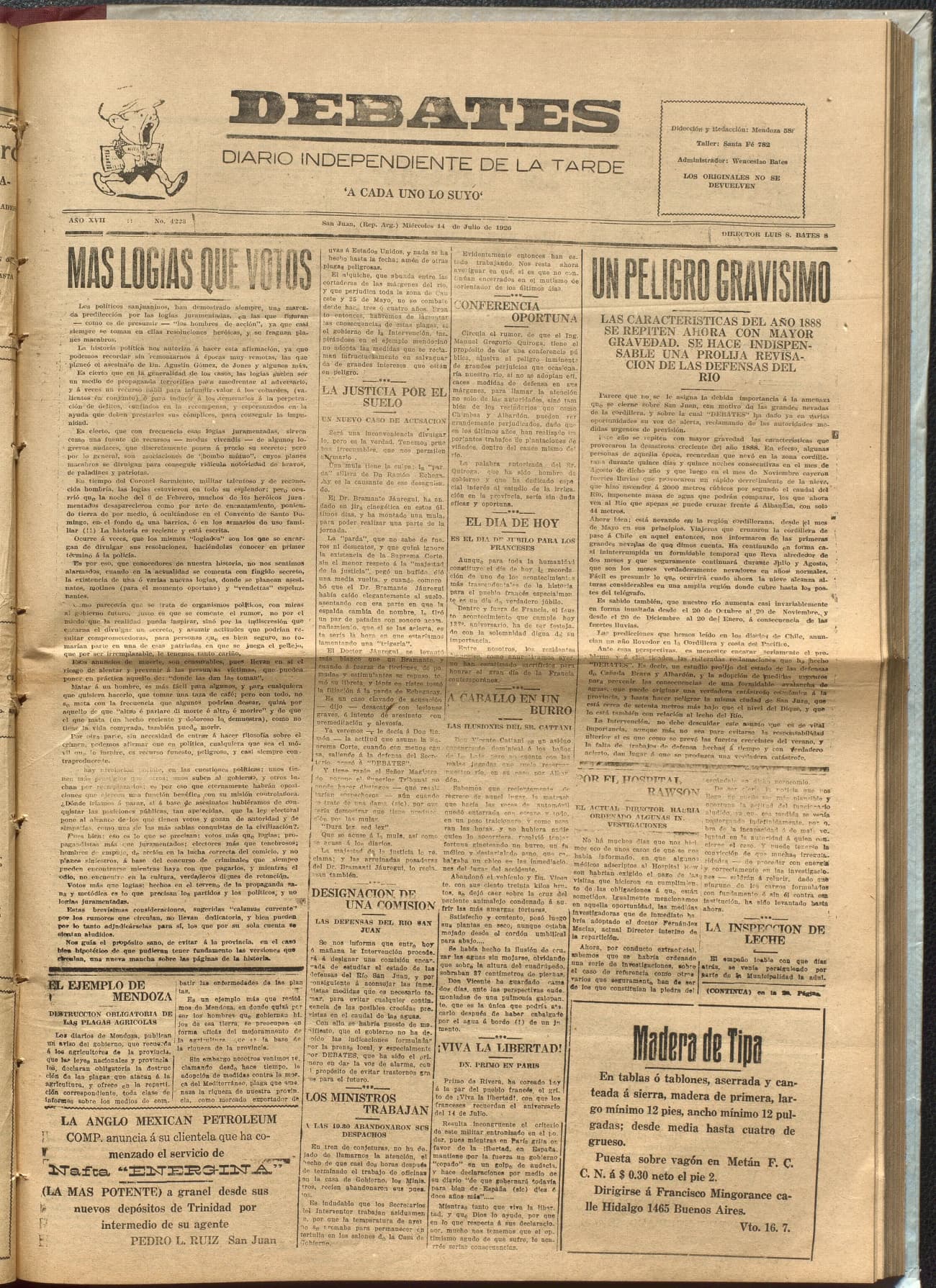 Portada · Diario Debates del 14 de julio de 1926