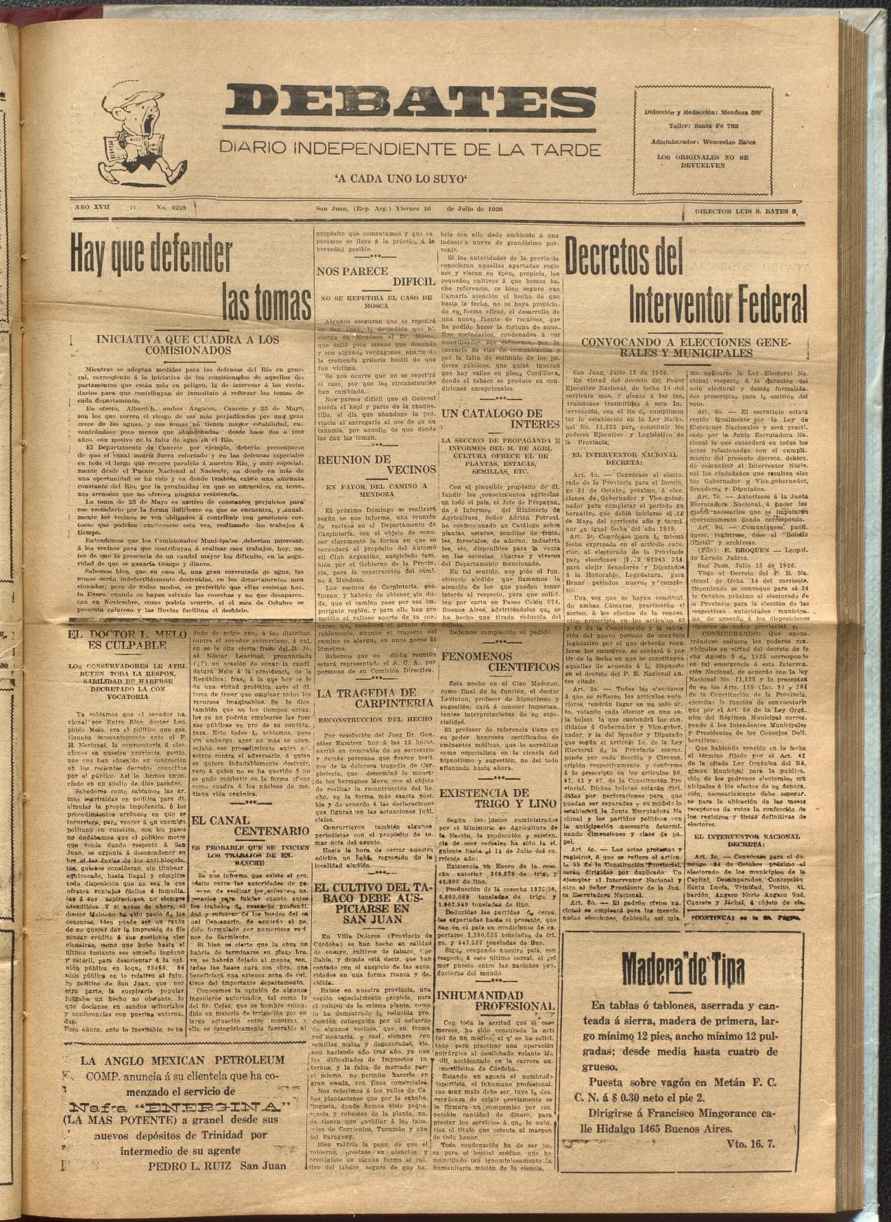 Portada · Diario Debates del 16 de julio de 1926