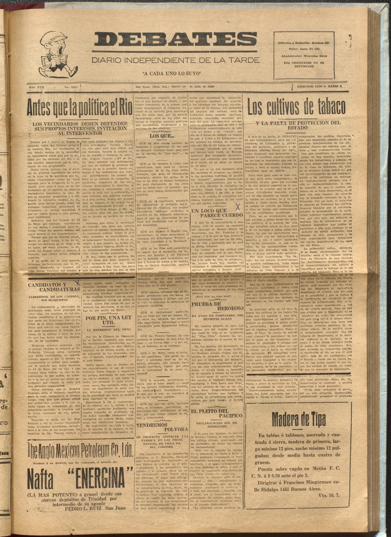 Portada · Diario Debates del 20 de julio de 1926