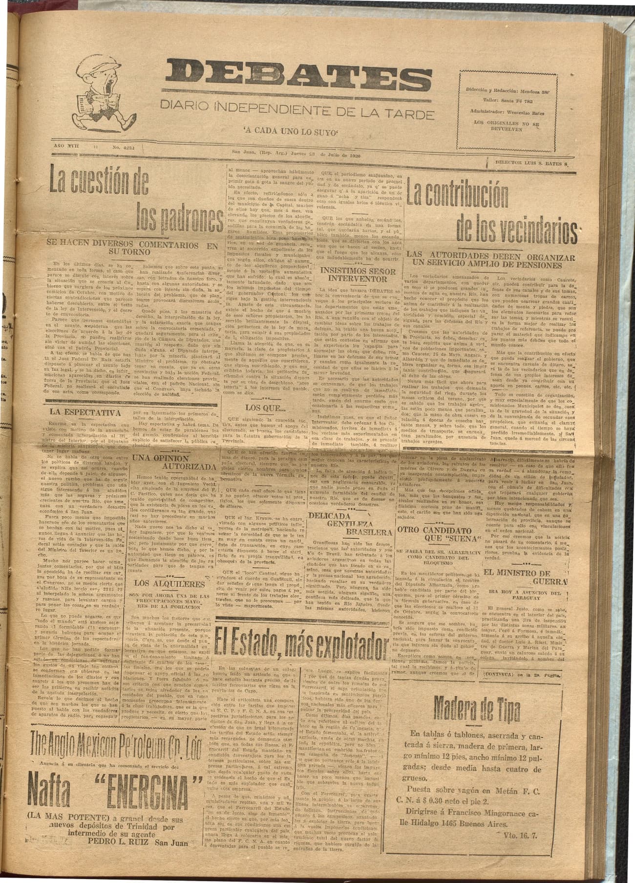 Portada · Diario Debates del 22 de julio de 1926