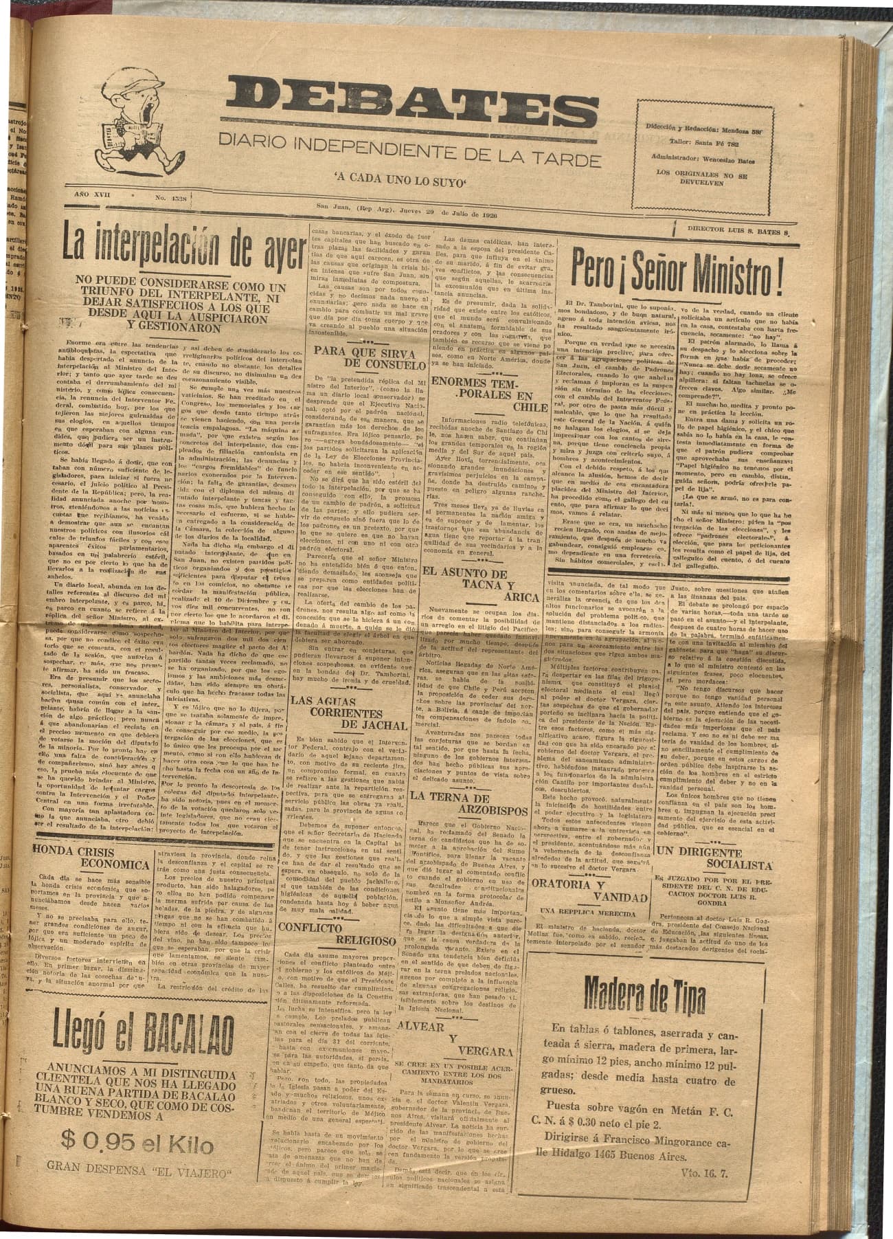 Portada · Diario Debates del 29 de julio de 1926