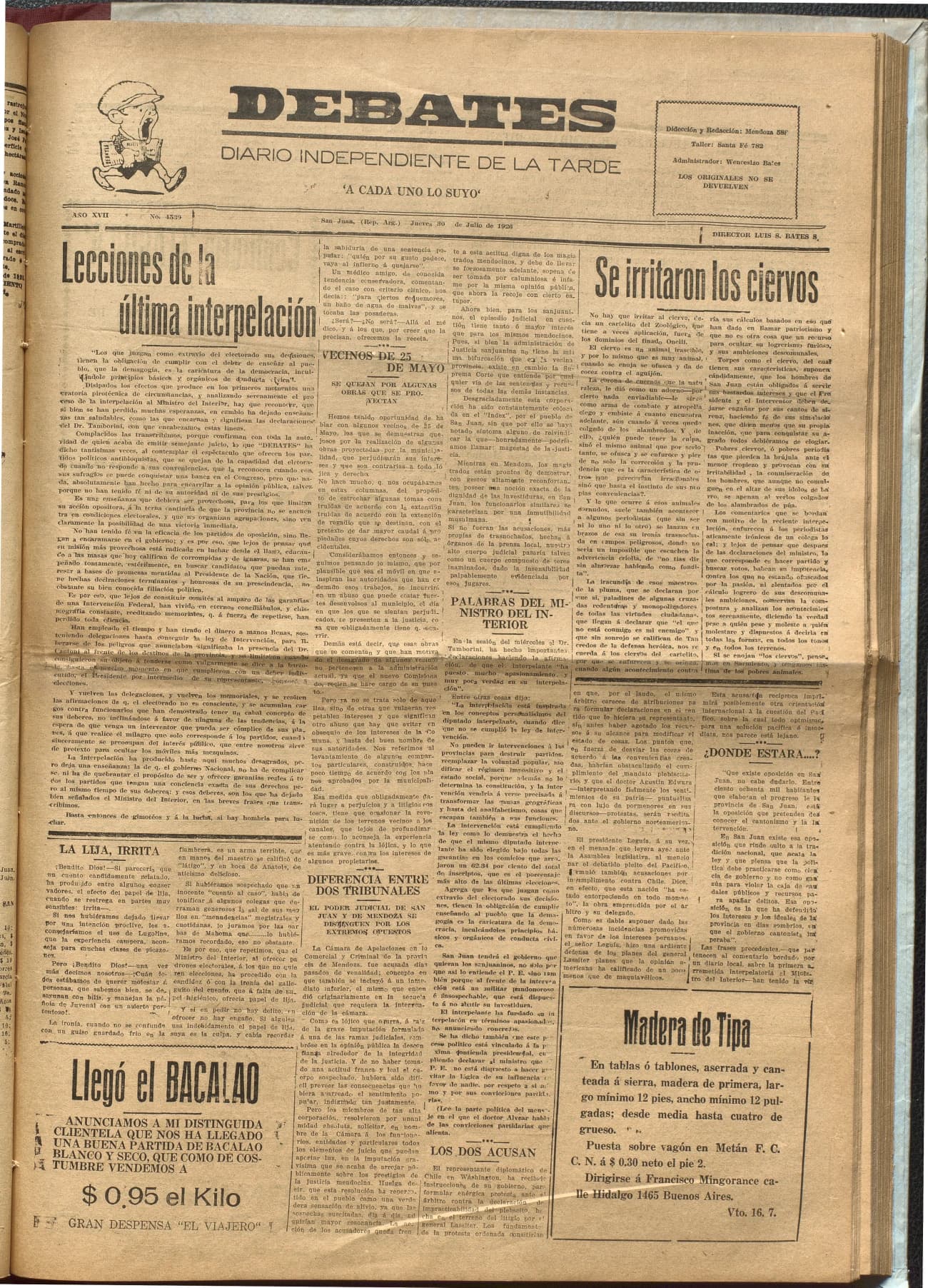 Portada · Diario Debates del 30 de julio de 1926