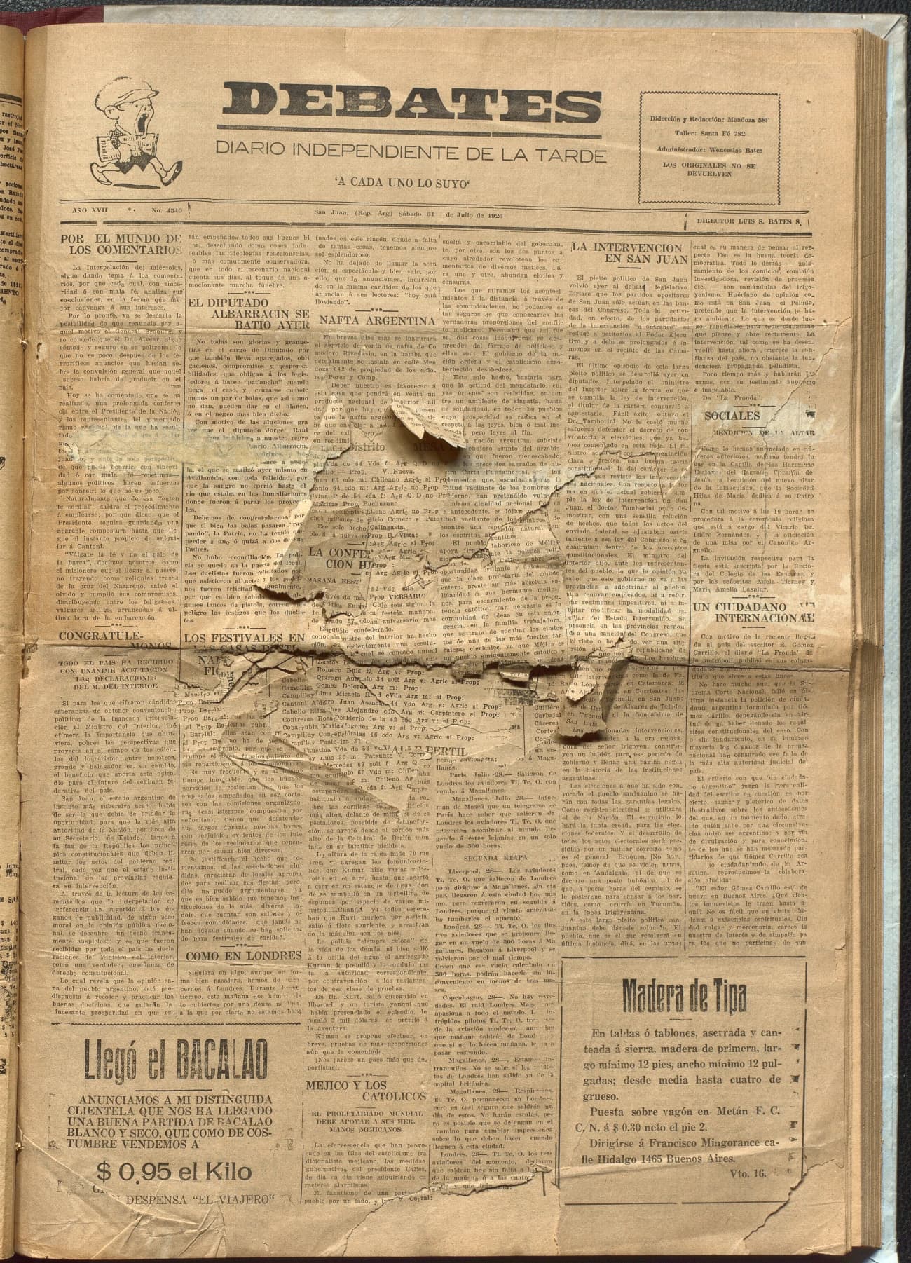 Portada · Diario Debates del 31 de julio de 1926