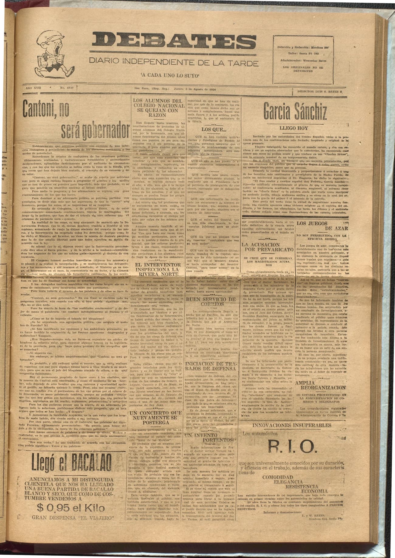 Portada · Diario Debates del 5 de agosto de 1926