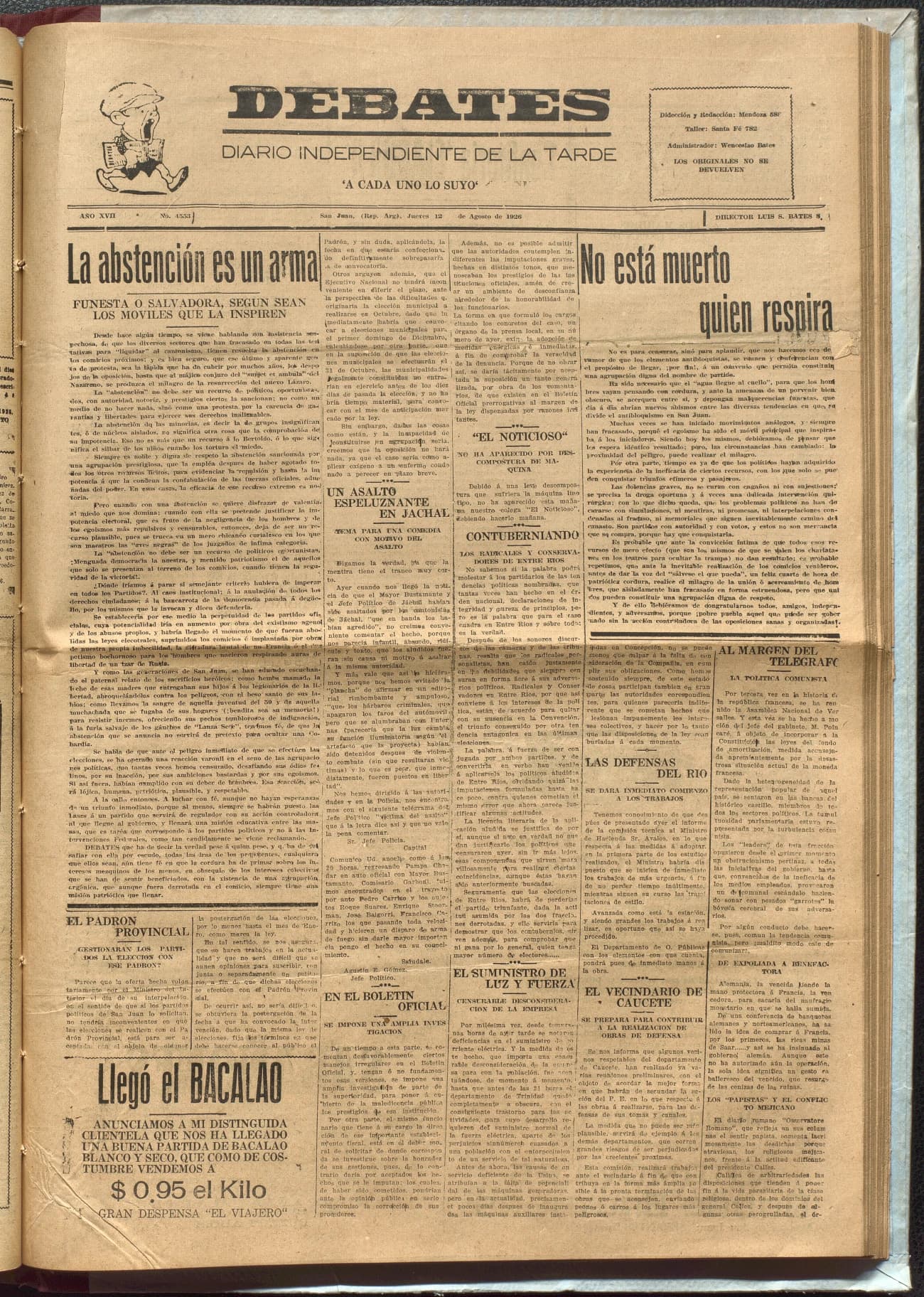 Portada · Diario Debates del 12 de agosto de 1926