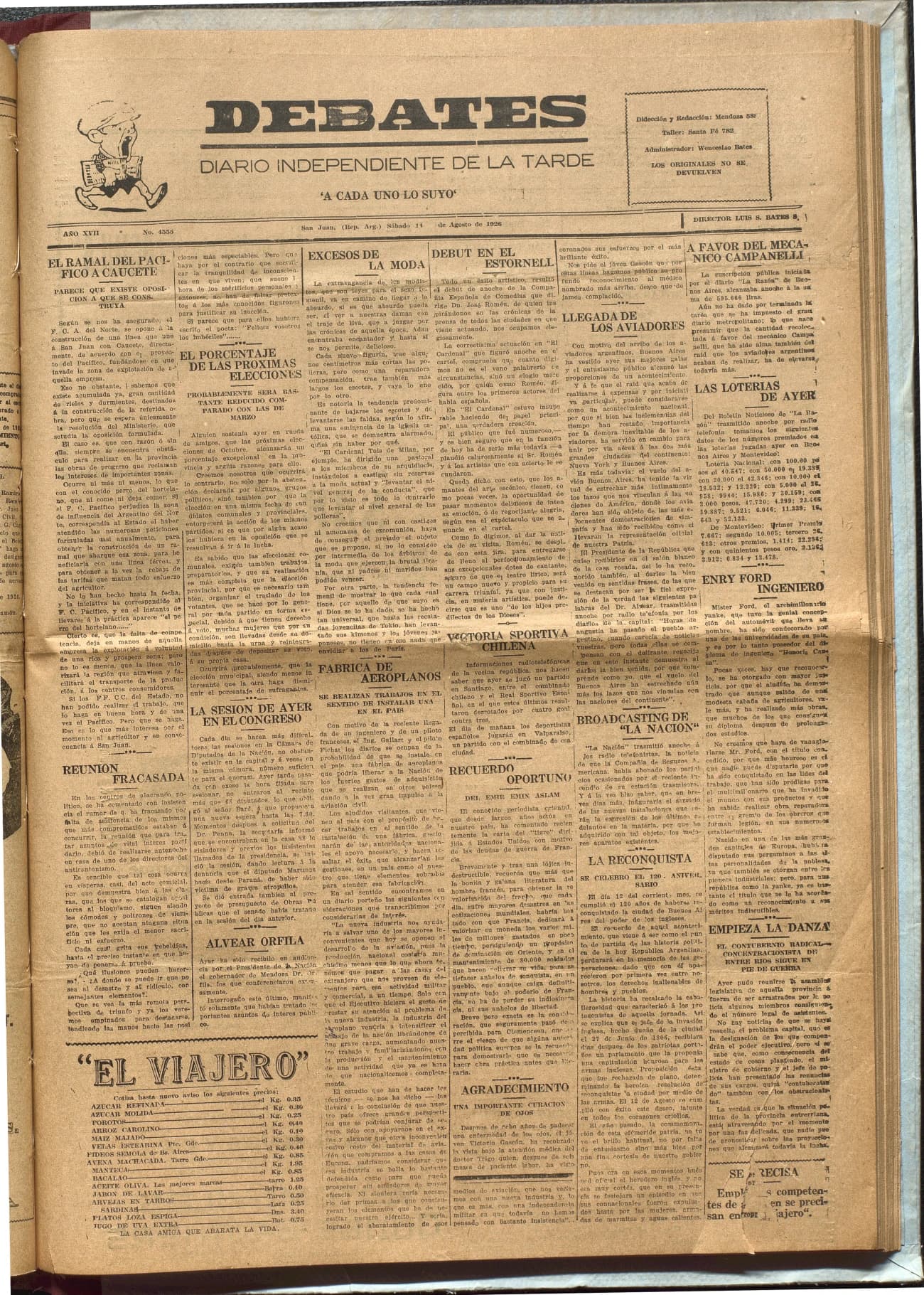 Portada · Diario Debates del 14 de agosto de 1926