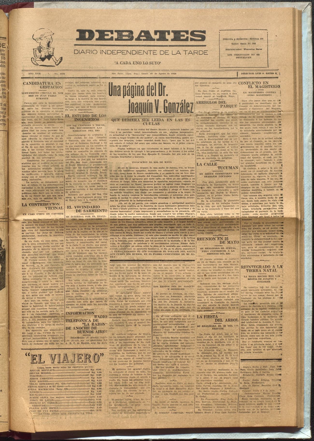 Portada · Diario Debates del 16 de agosto de 1926