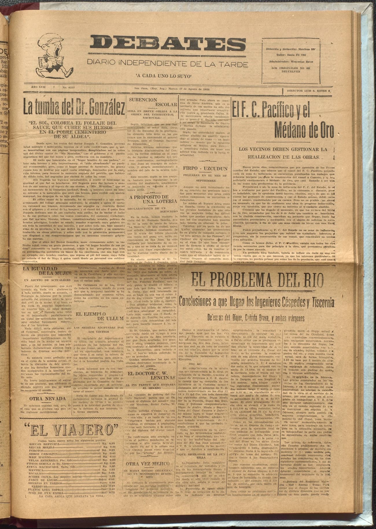 Portada · Diario Debates del 17 de agosto de 1926