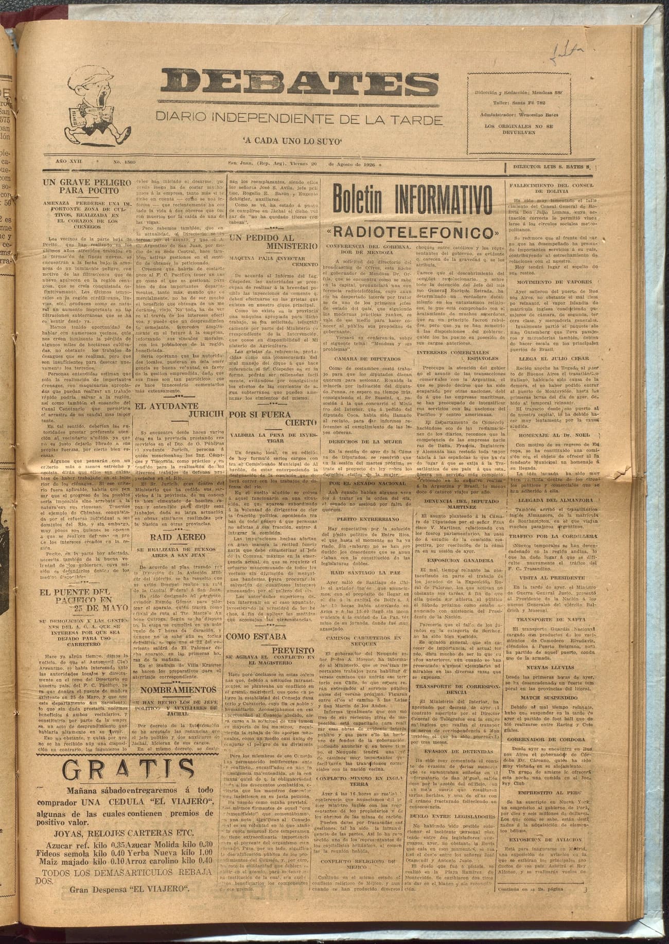 Portada · Diario Debates del 20 de agosto de 1926