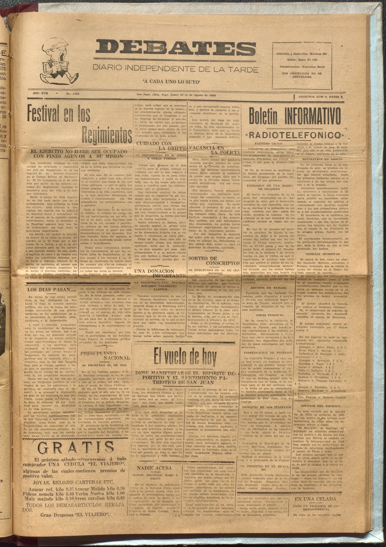 Portada · Diario Debates del 23 de agosto de 1926