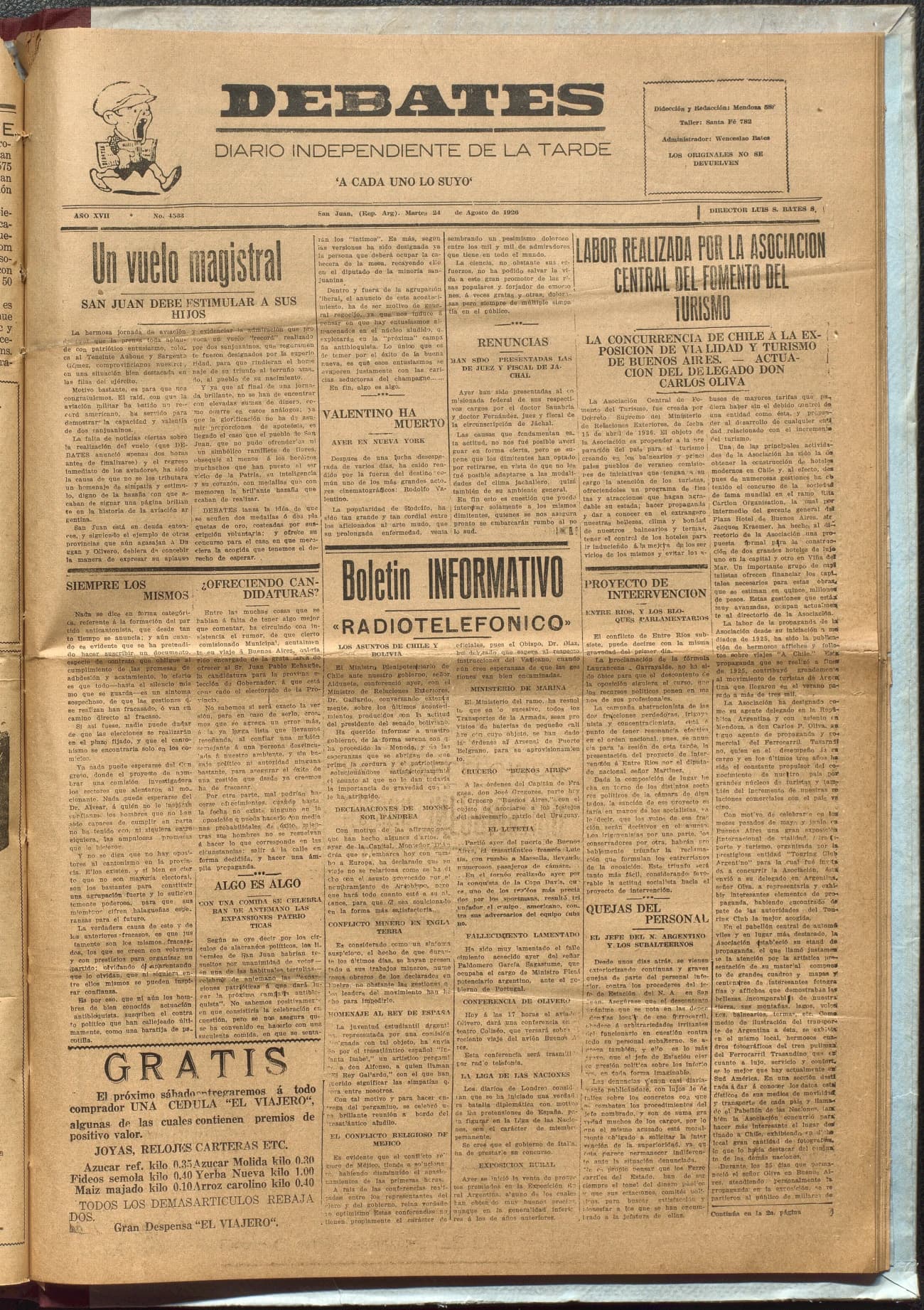 Portada · Diario Debates del 24 de agosto de 1926