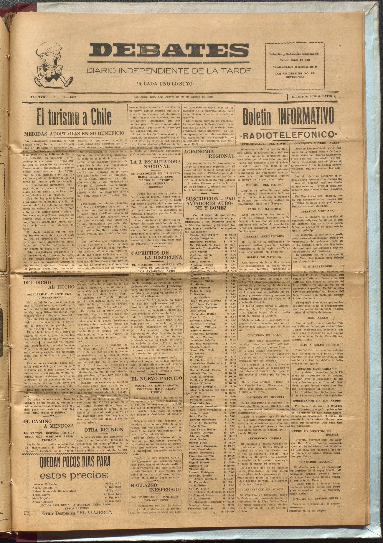 Portada · Diario Debates del 26 de agosto de 1926