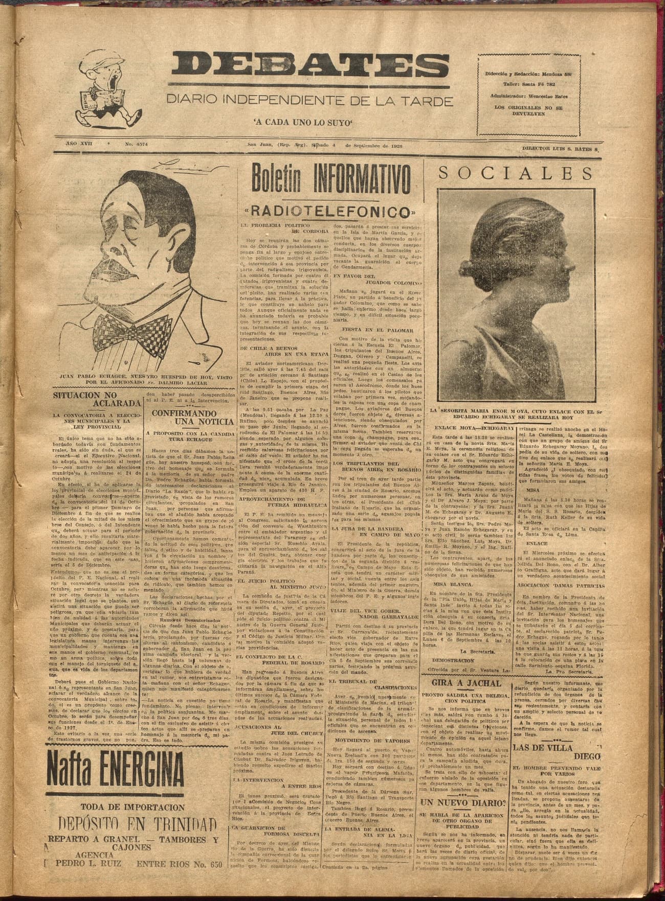 Portada · Diario Debates del 4 de septiembre de 1926