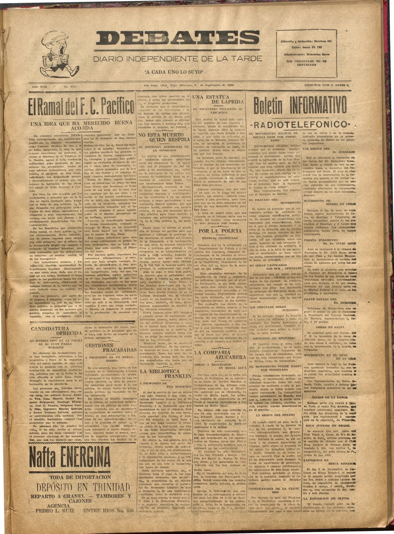 Portada · Diario Debates del 8 de septiembre de 1926