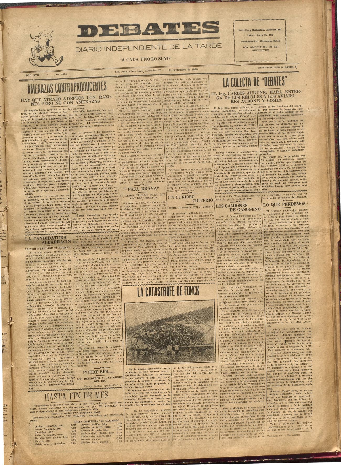 Portada · Diario Debates del 22 de septiembre de 1926