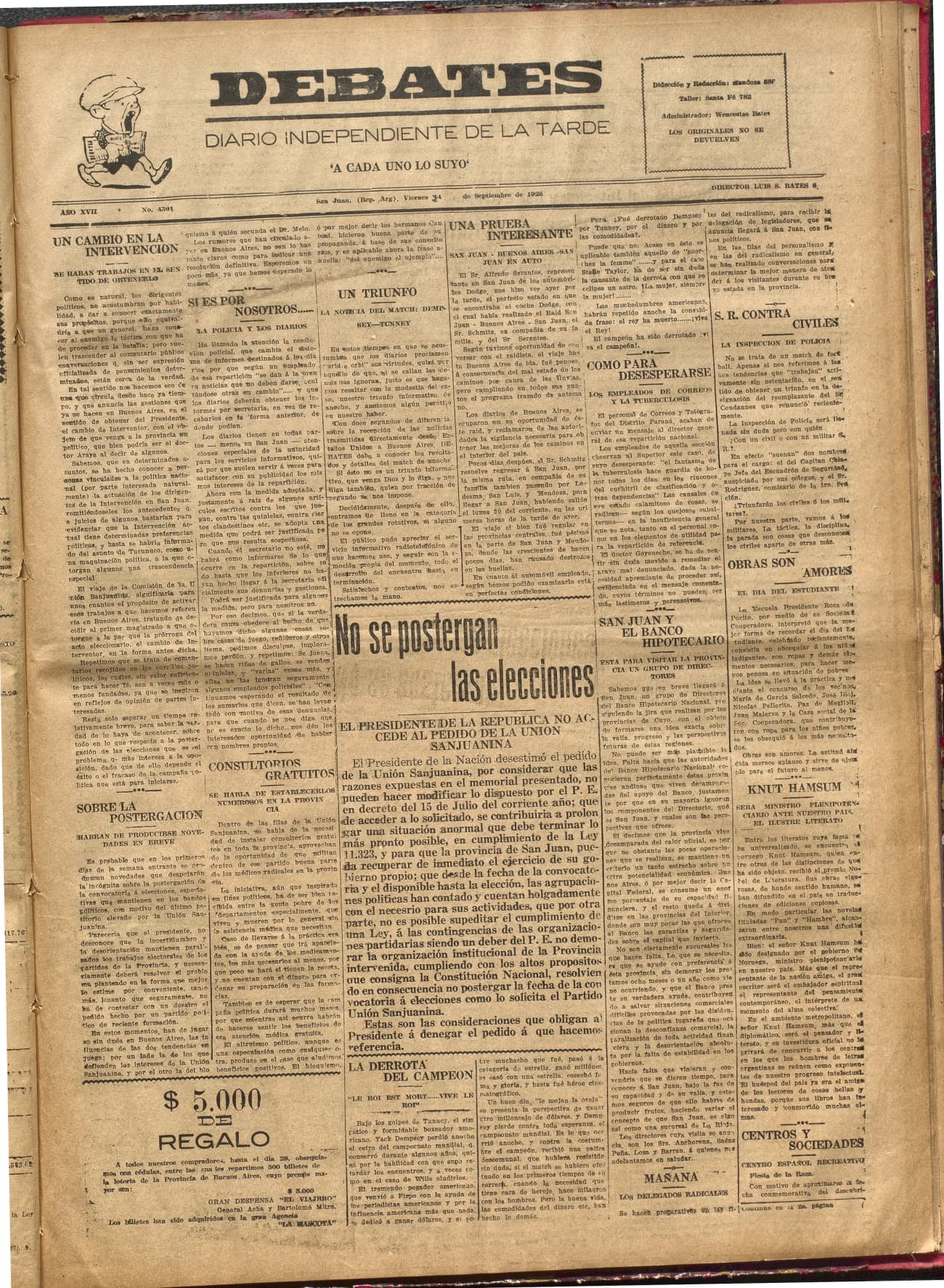 Portada · Diario Debates del 24 de septiembre de 1926