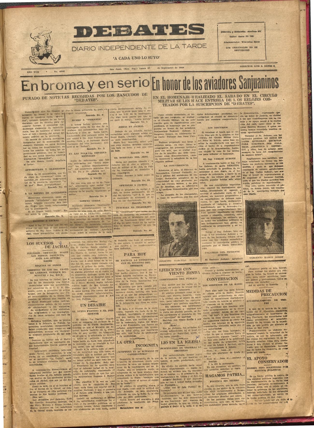 Portada · Diario Debates del 27 de septiembre de 1926