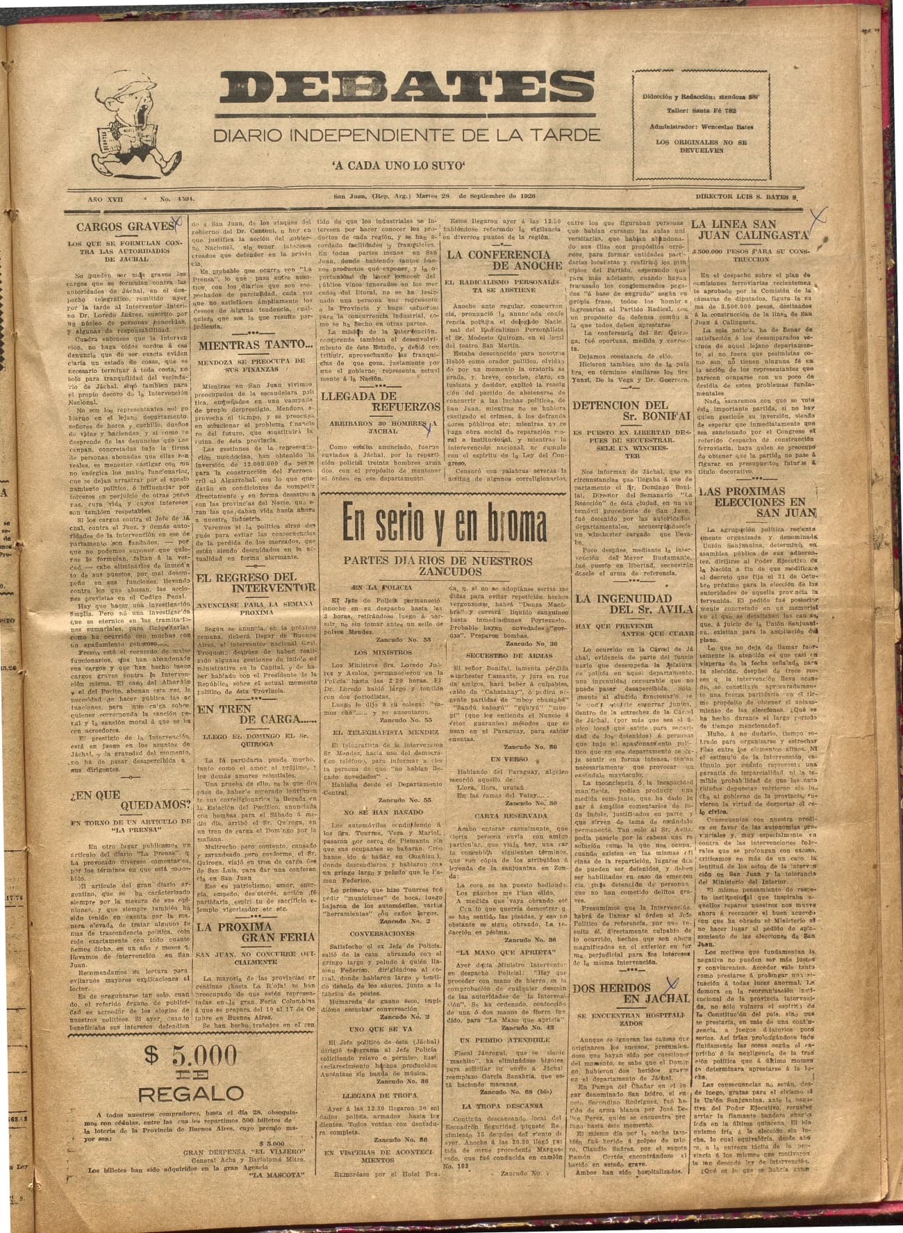 Portada · Diario Debates del 28 de septiembre de 1926