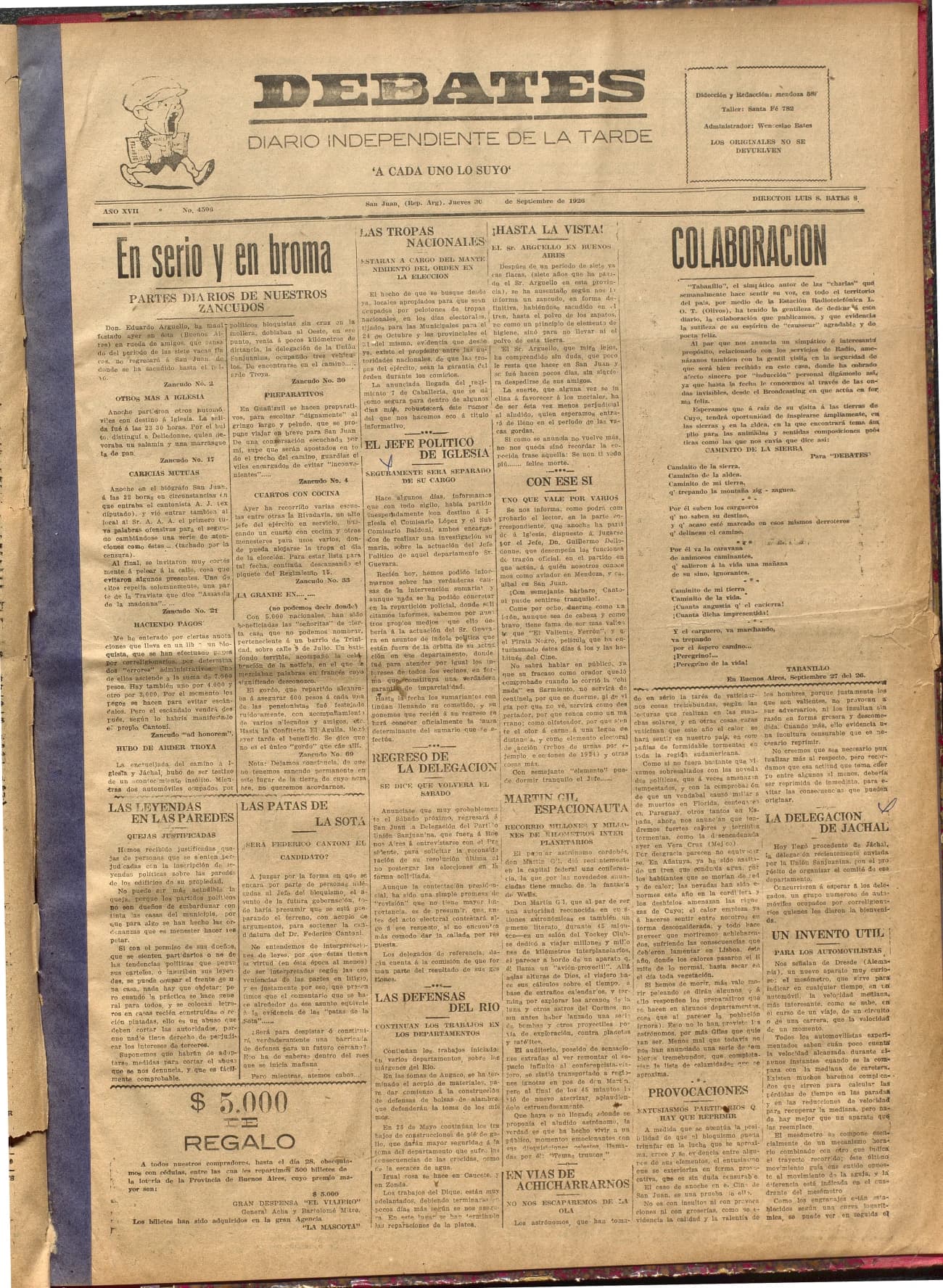 Portada · Diario Debates del 30 de septiembre de 1926
