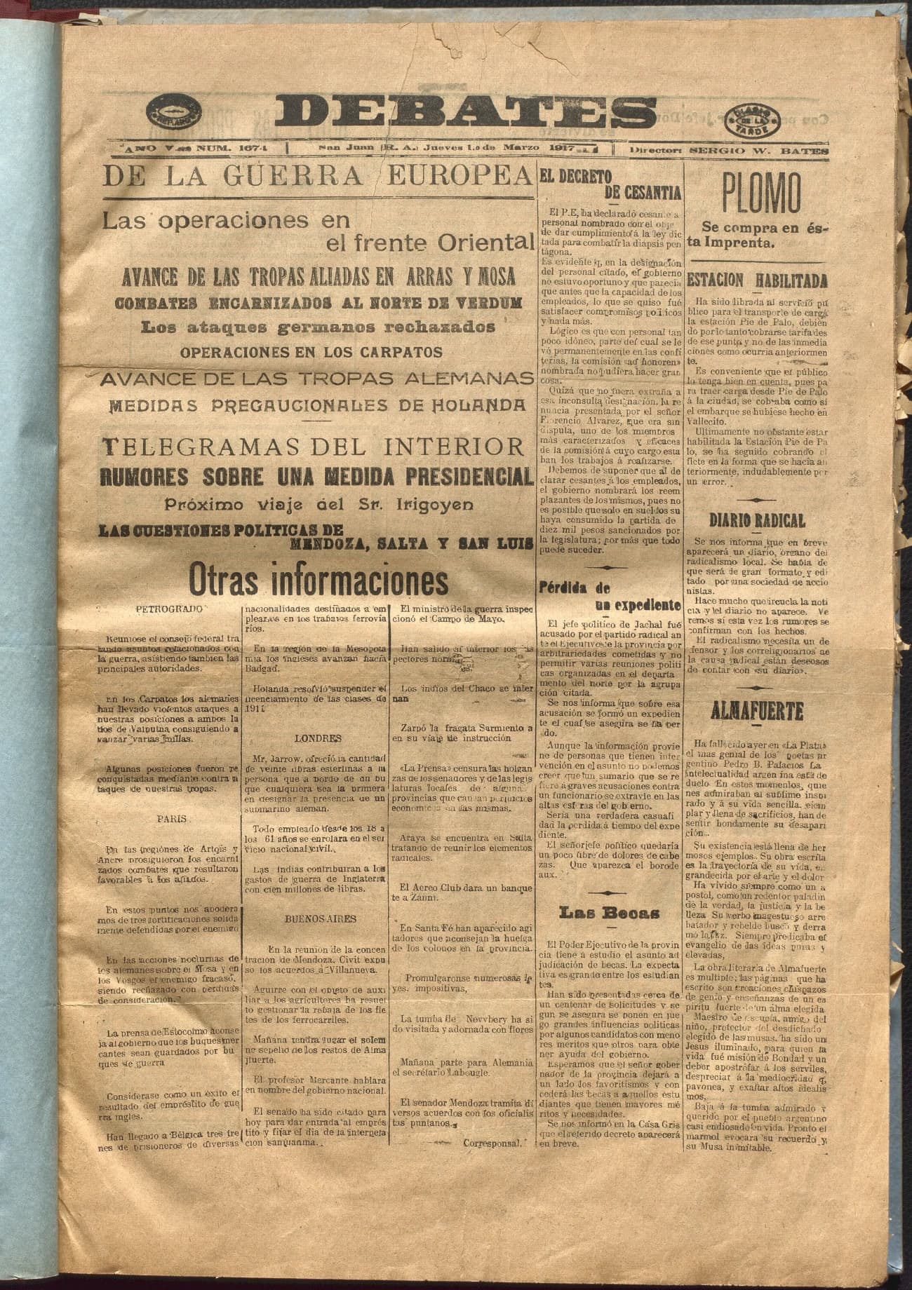 Portada · Diario Debates del 1 de marzo de 1917
