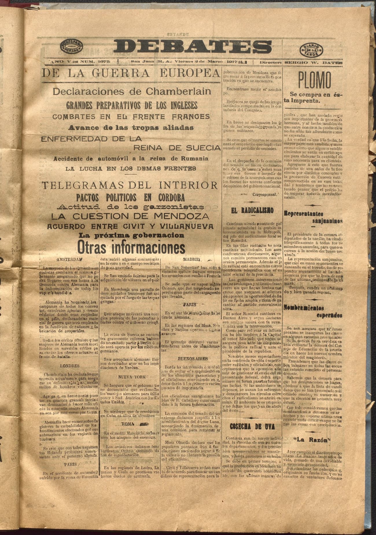 Portada · Diario Debates del 2 de marzo de 1917